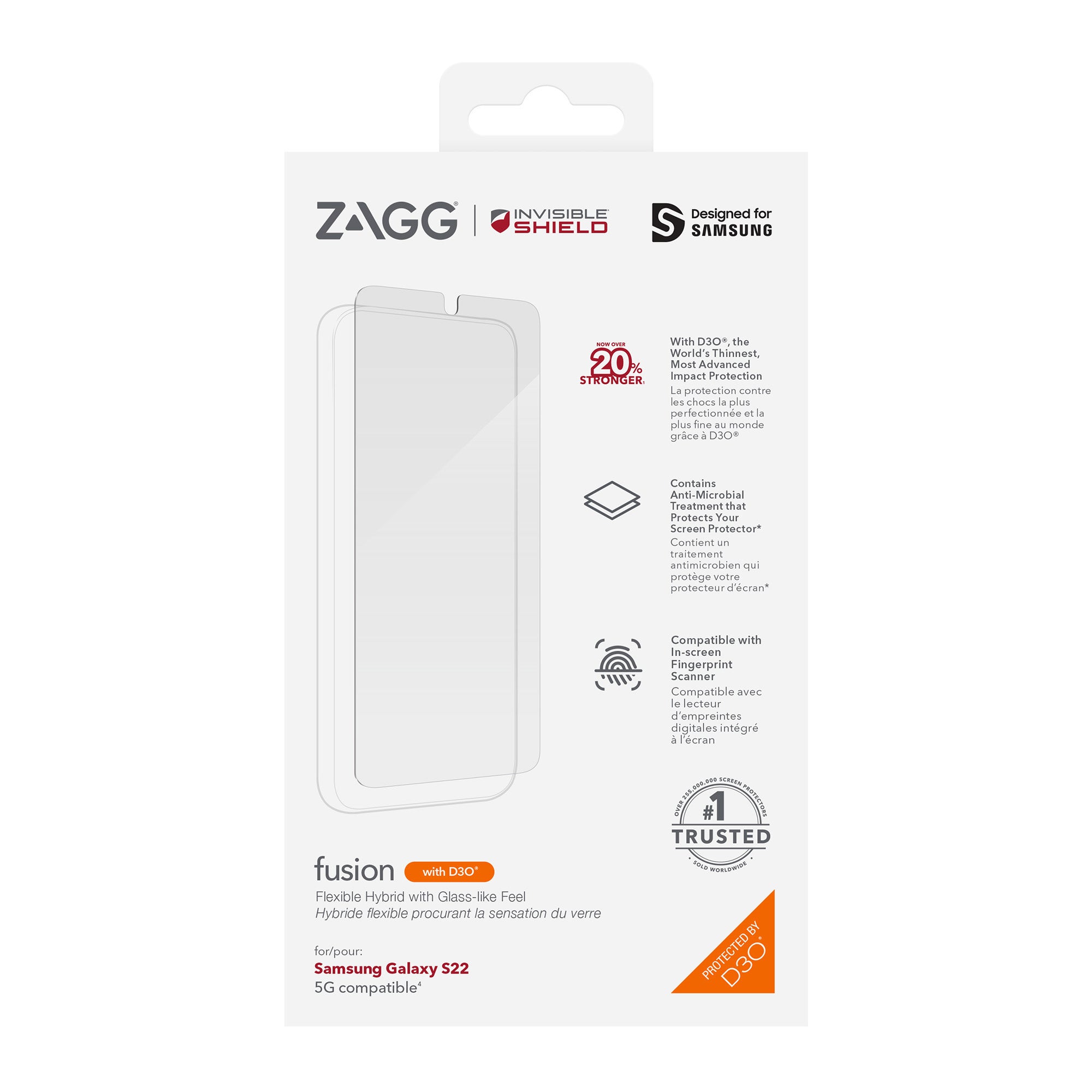 Samsung Galaxy S22 5G ZAGG InvisibleShield Fusion w/D3O Screen Protector - 15-09731