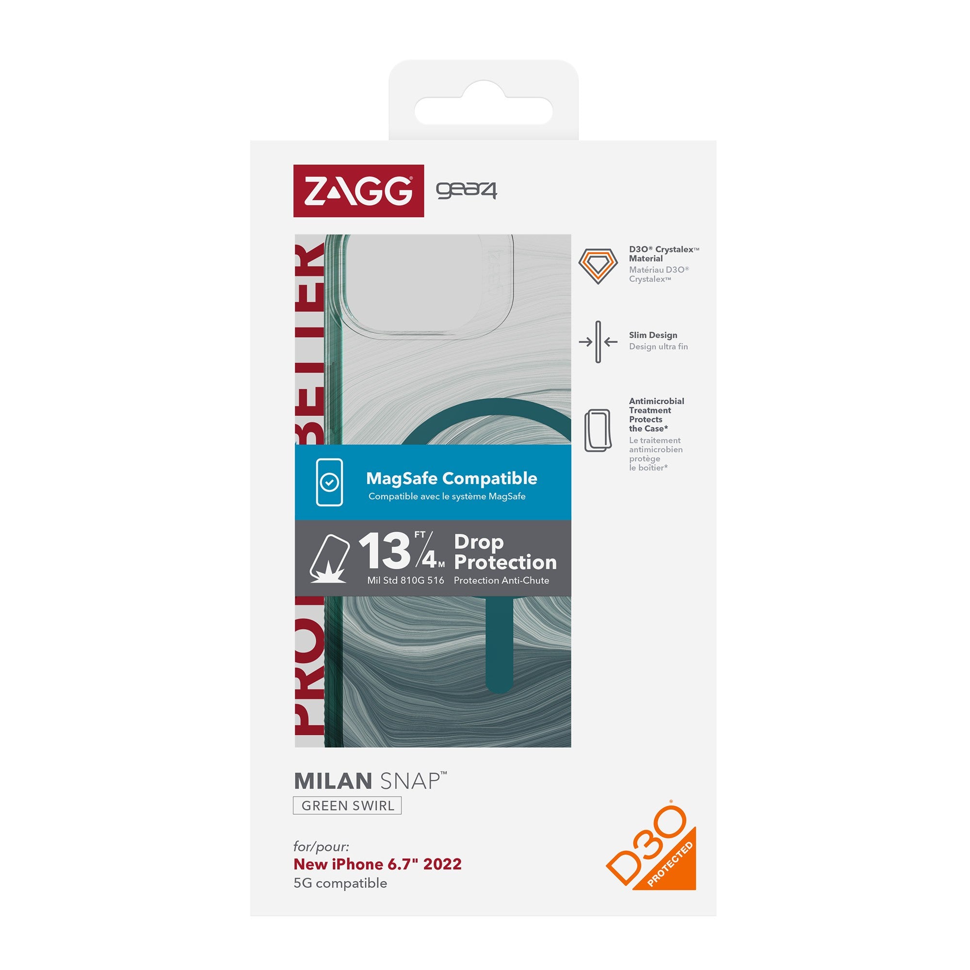 iPhone 15 Plus/14 Plus Gear4 D3O Milan Snap Case - Green Swirl - 15-10127