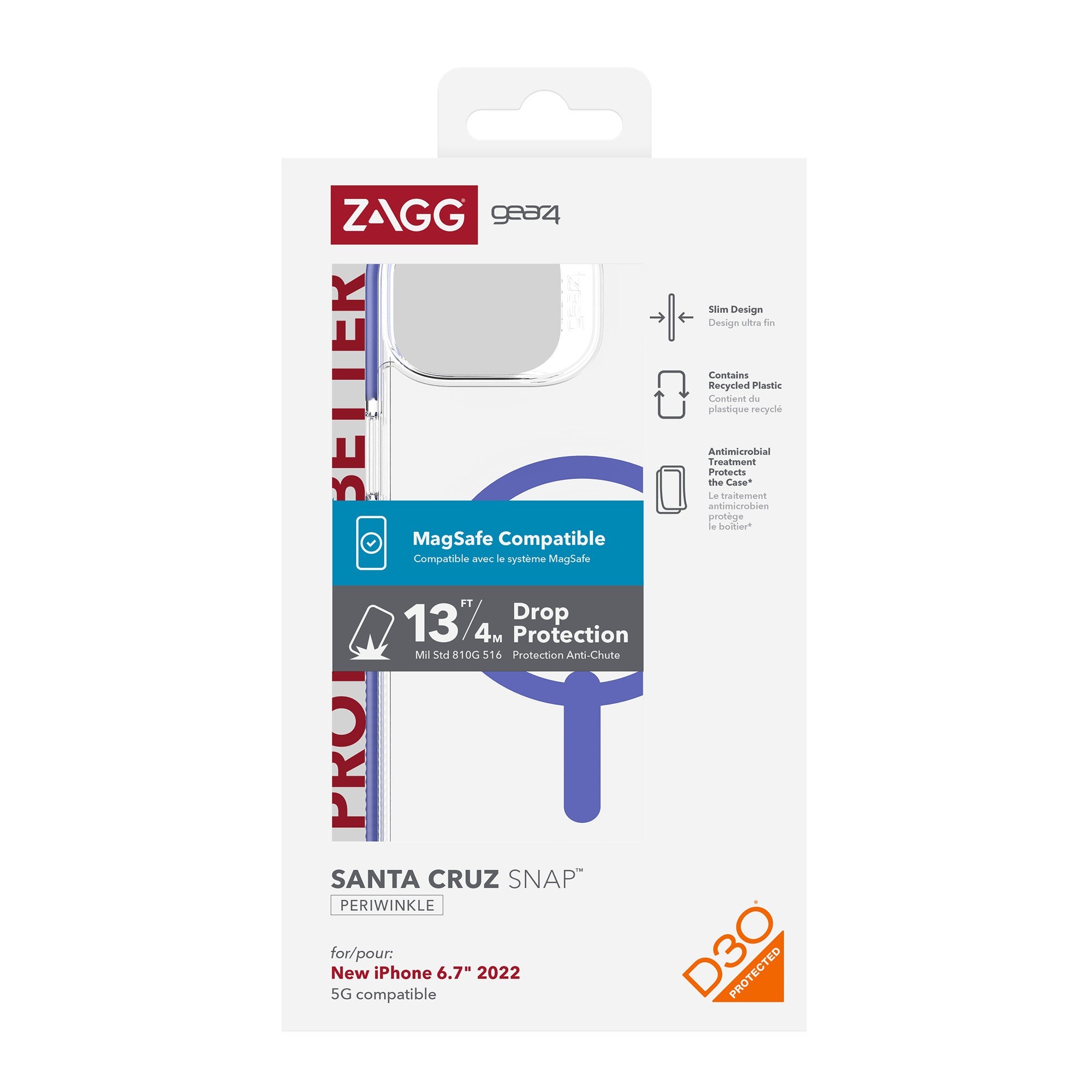 iPhone 15 Plus/14 Plus Gear4 D3O Santa Cruz Snap Case - Periwinkle - 15-10132