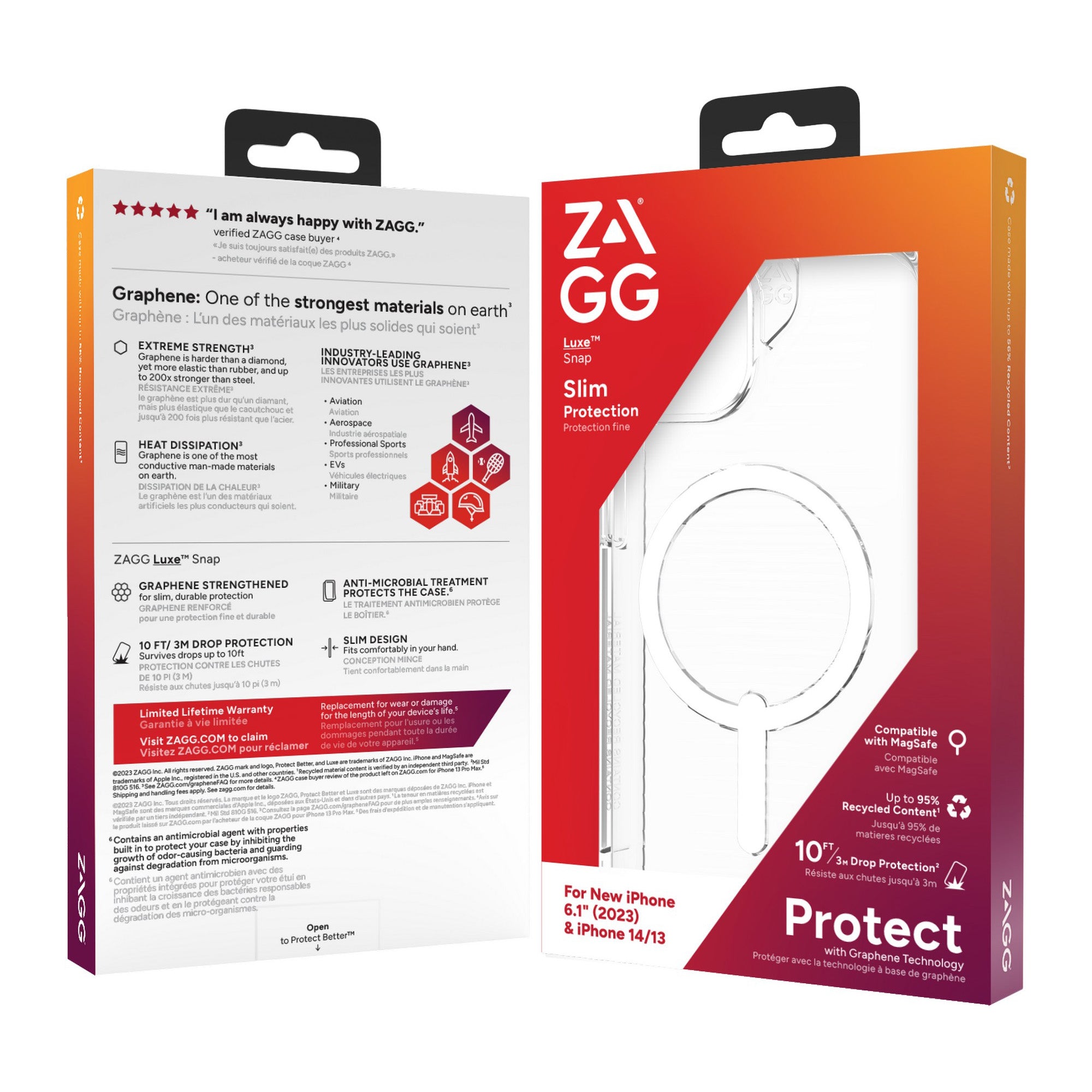 iPhone 15/14/13 ZAGG/GEAR4 Graphene Luxe Snap Case - Clear - 15-11617