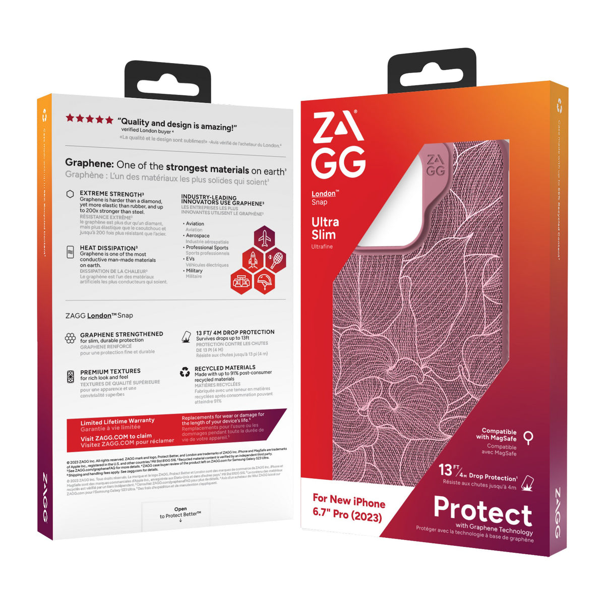 iPhone 15 Pro Max ZAGG/GEAR4 Graphene London Snap Case - Dusty Rose - 15-11704