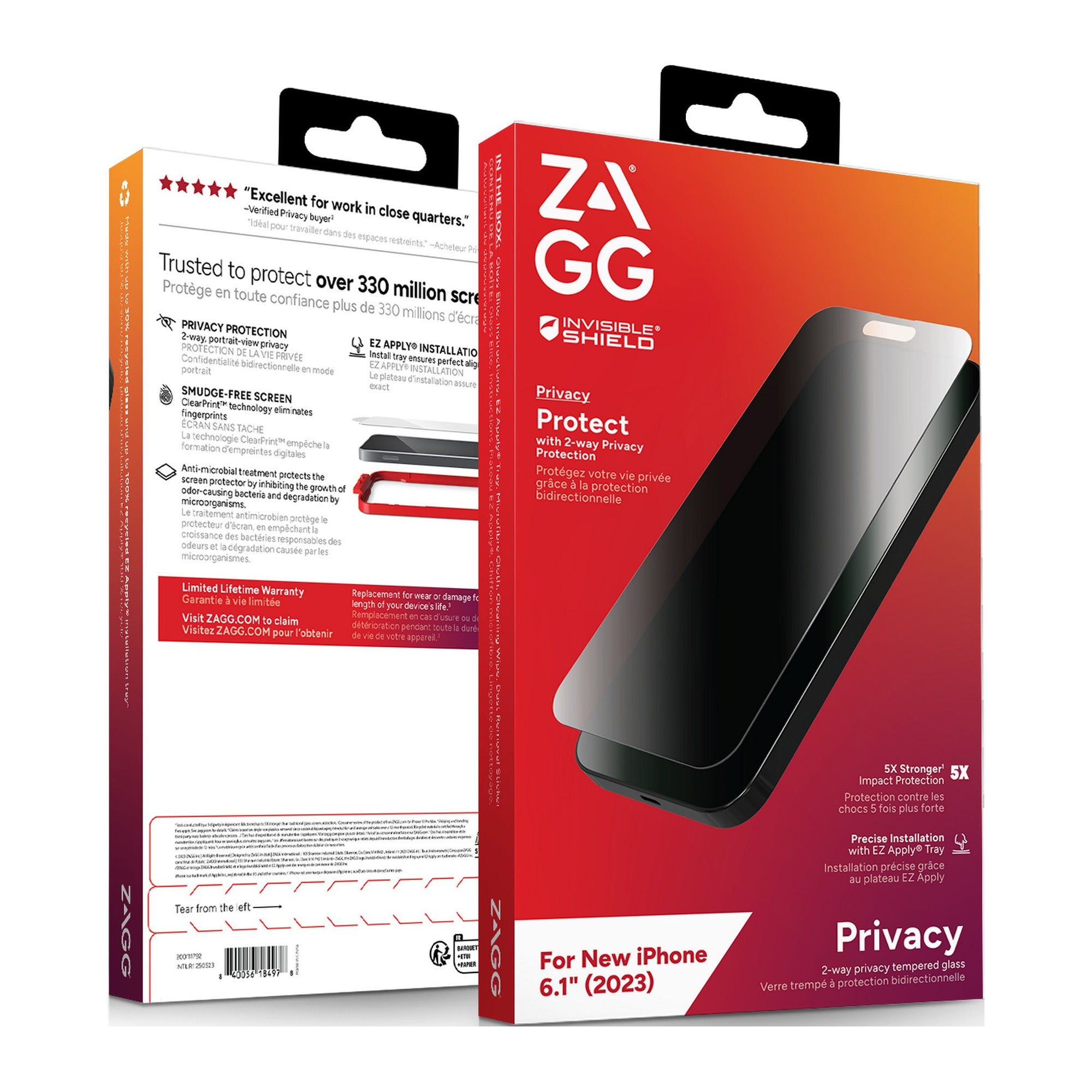 iPhone 15 ZAGG InvisibleShield Glass Elite Privacy Screen Protector - 15-11712