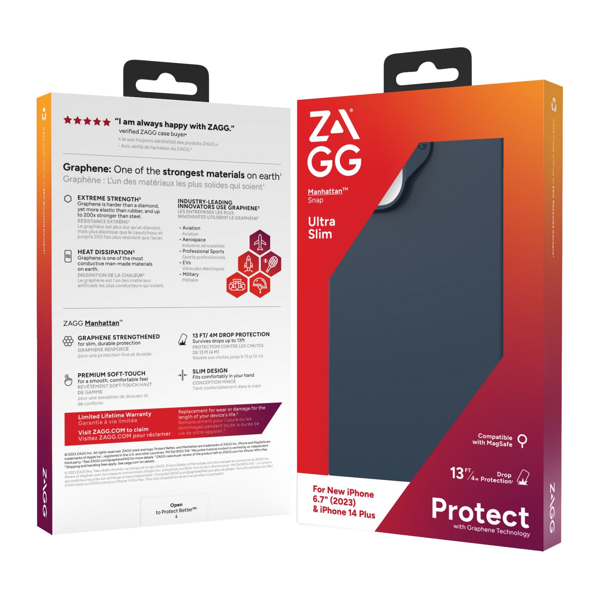 iPhone 15 Plus/14 Plus ZAGG/GEAR4 Graphene Manhattan Snap Case - Navy - 15-11728