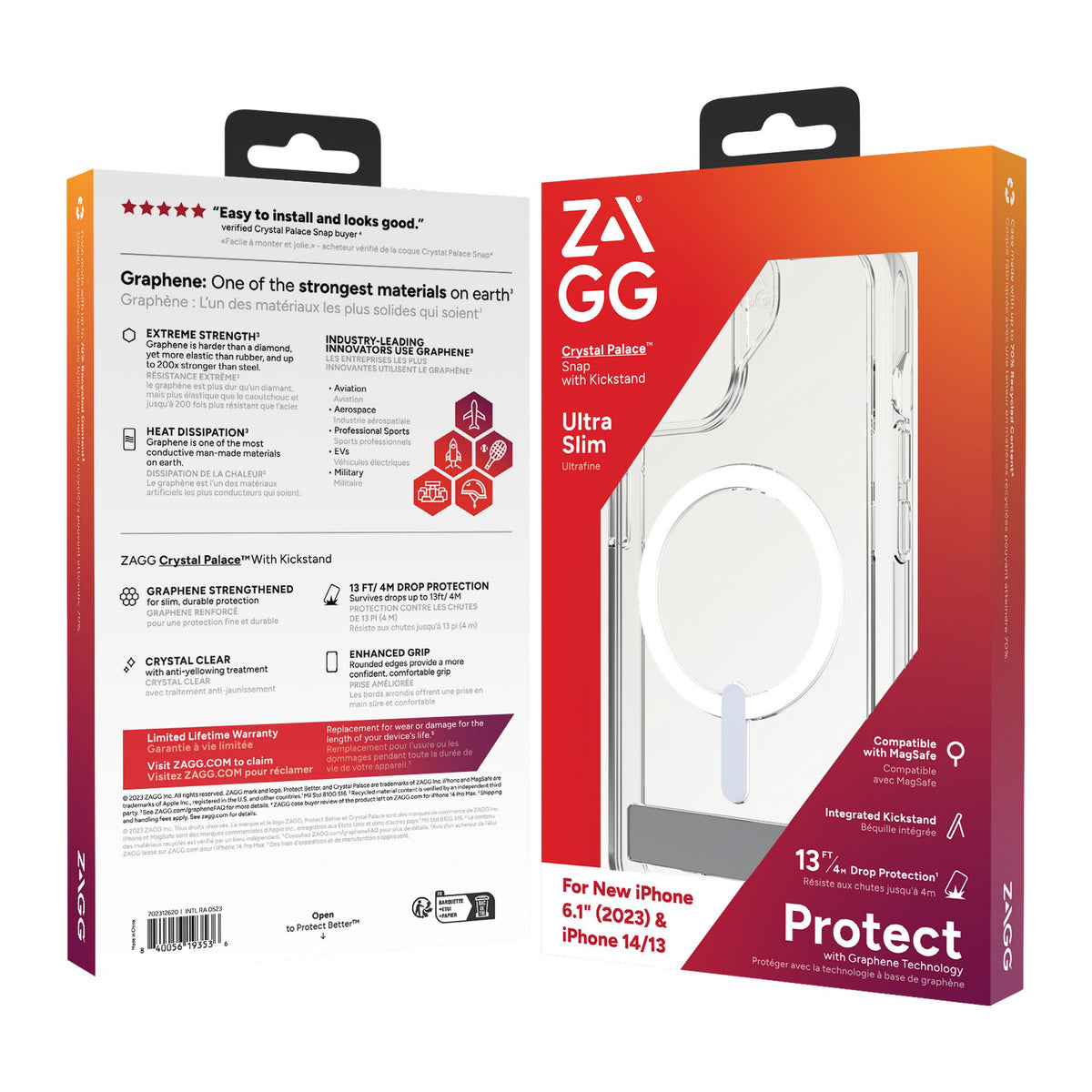 iPhone 15/14/13 ZAGG/GEAR4 Graphene Crystal Palace Snap Kickstand Case - Clear - 15-11778