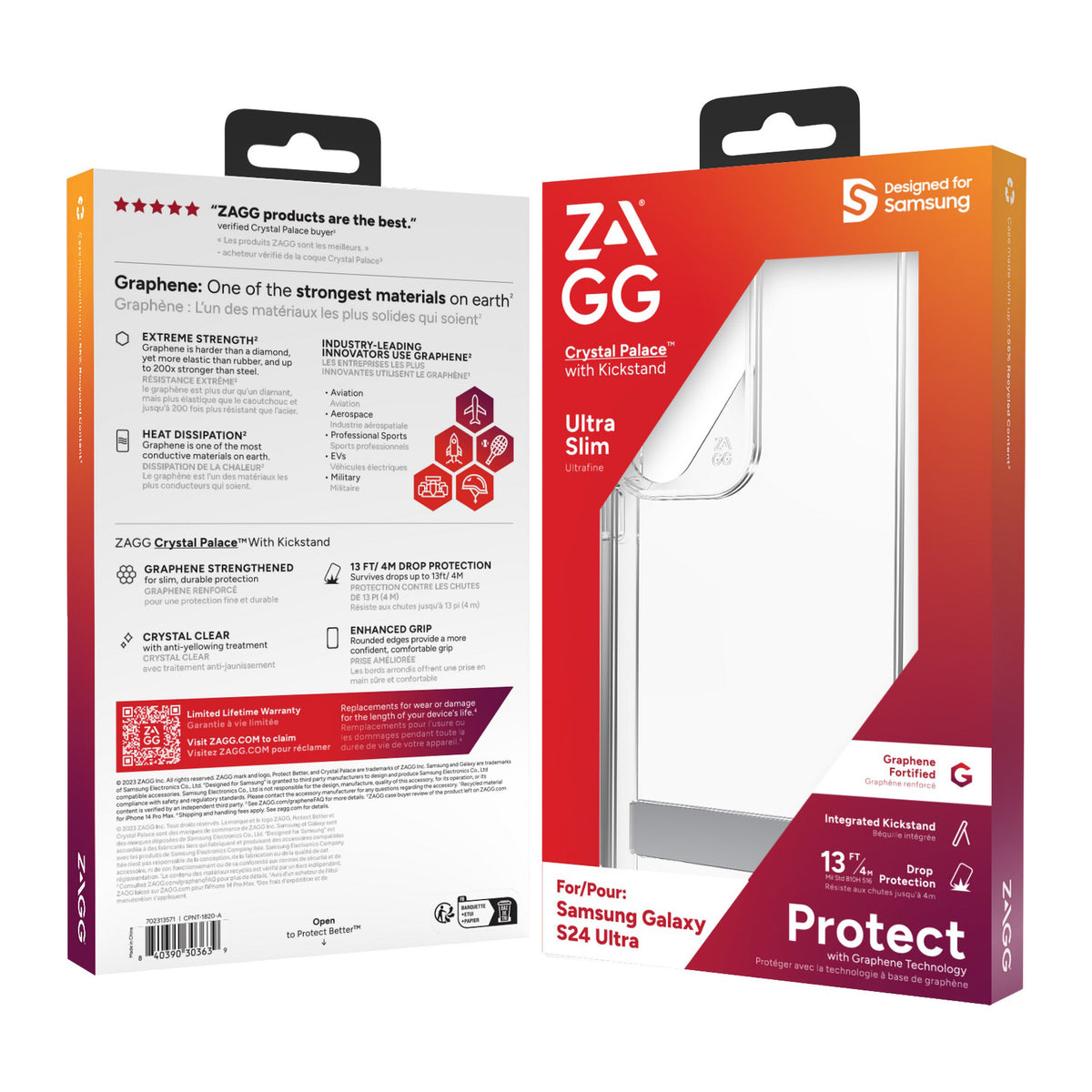 Samsung Galaxy S24 Ultra 5G ZAGG Graphene Crystal Palace Kickstand Case - Clear - 15-12388
