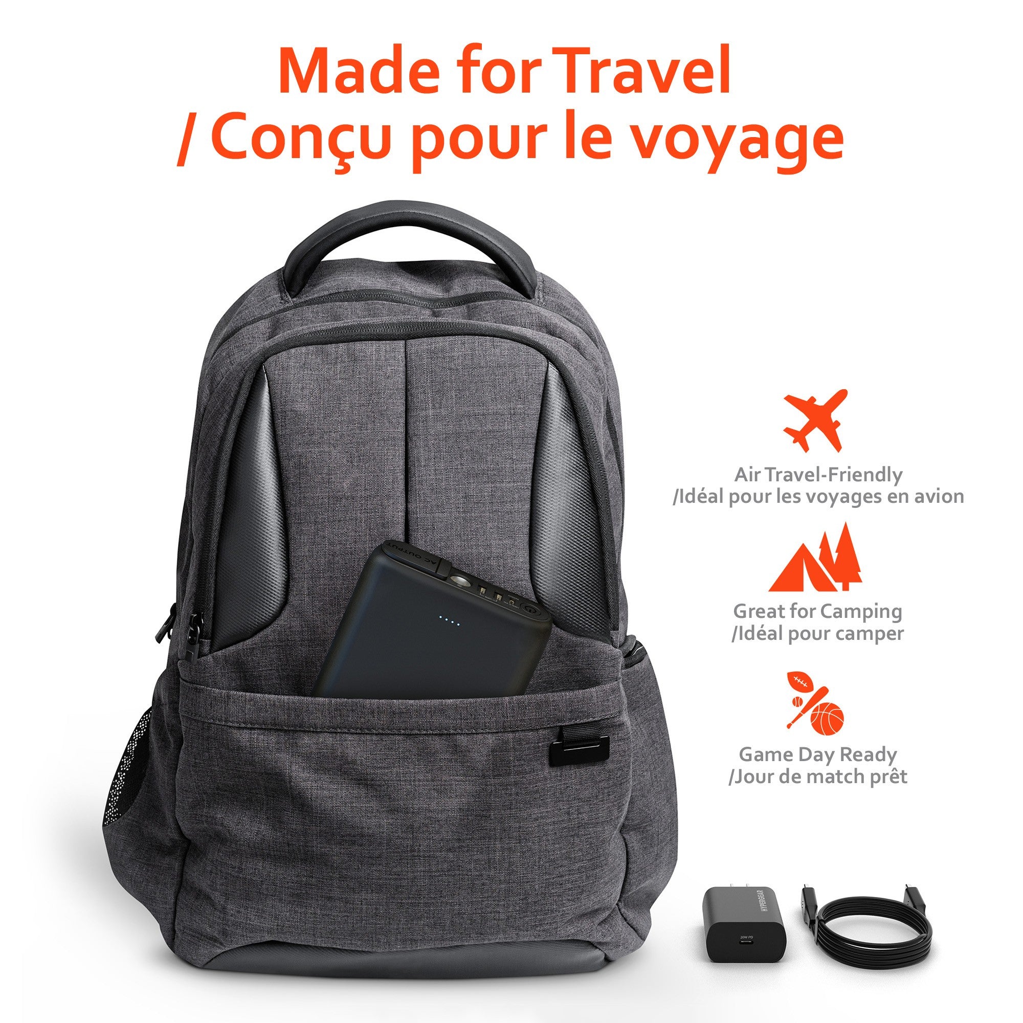 HyperGear 24,000mAh 65W USB-C & A/C Outlet Power Brick Laptop Power Bank - 15-12406