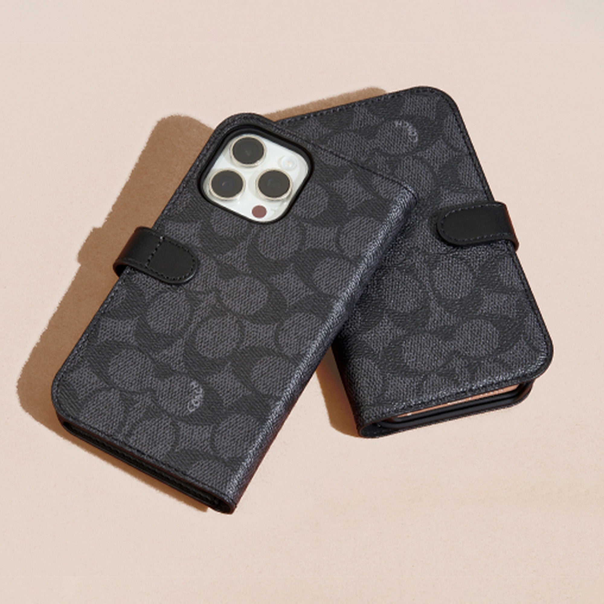 iPhone 15 Pro Coach Folio Signature C Case - Charcoal - 15-12446