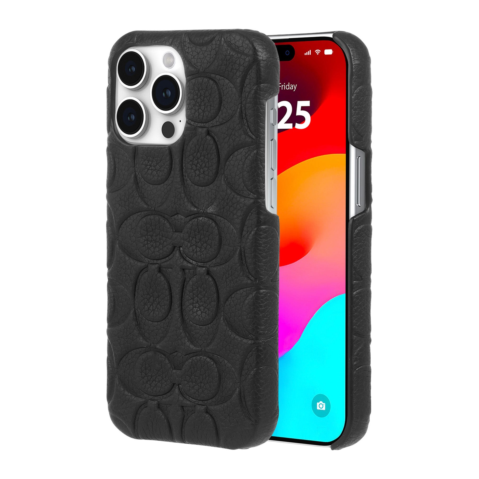 iPhone 15 Pro Max Coach Leather Slim Wrap Signature C Case - Black Emboss - 15-12461