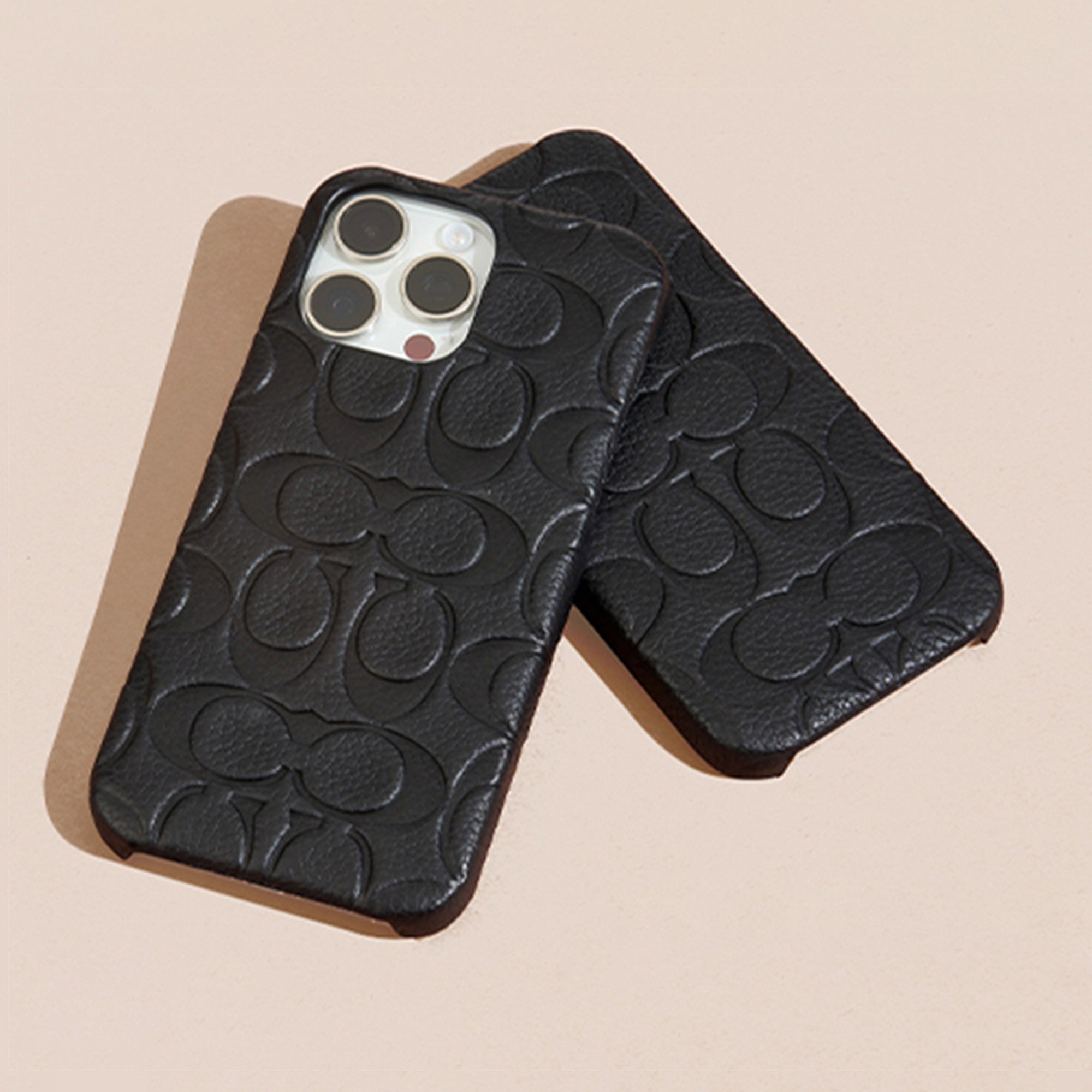 iPhone 15 Pro Max Coach Leather Slim Wrap Signature C Case - Black Emboss - 15-12461