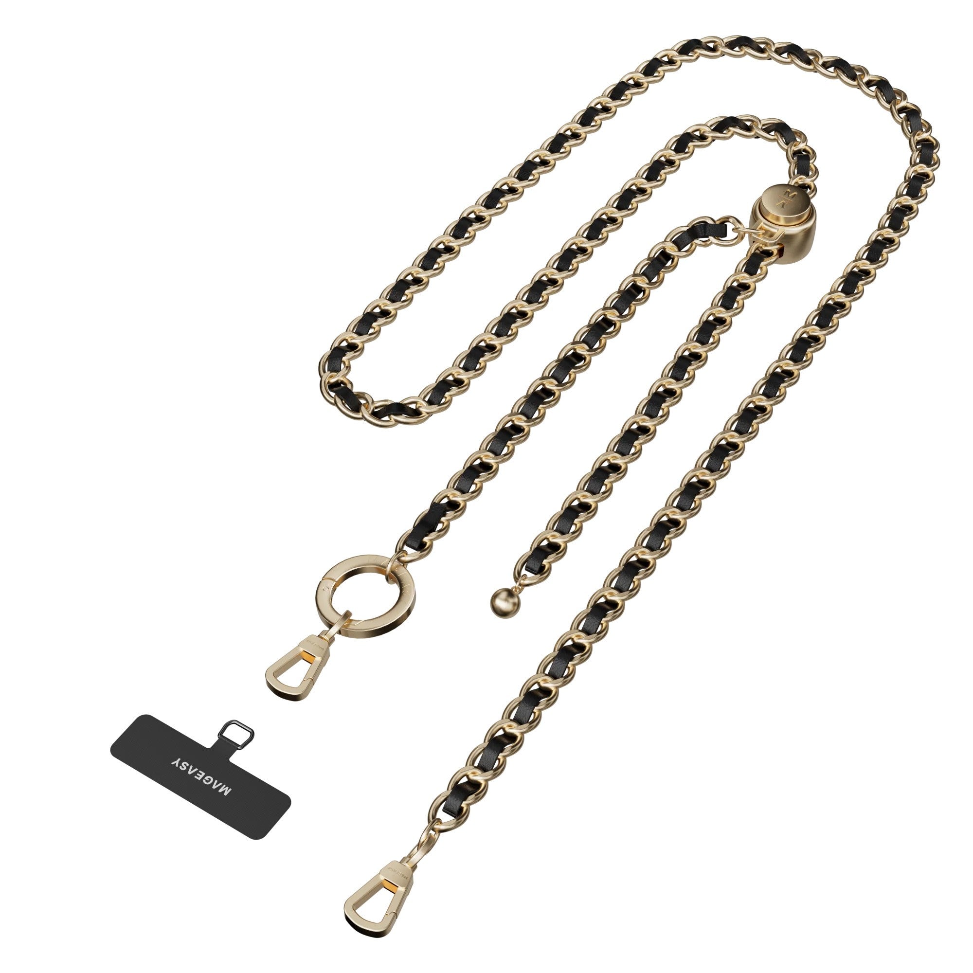 Universal MAGEASY Leather Chain Classic Strap + Card - Black/Gold - 15-12764