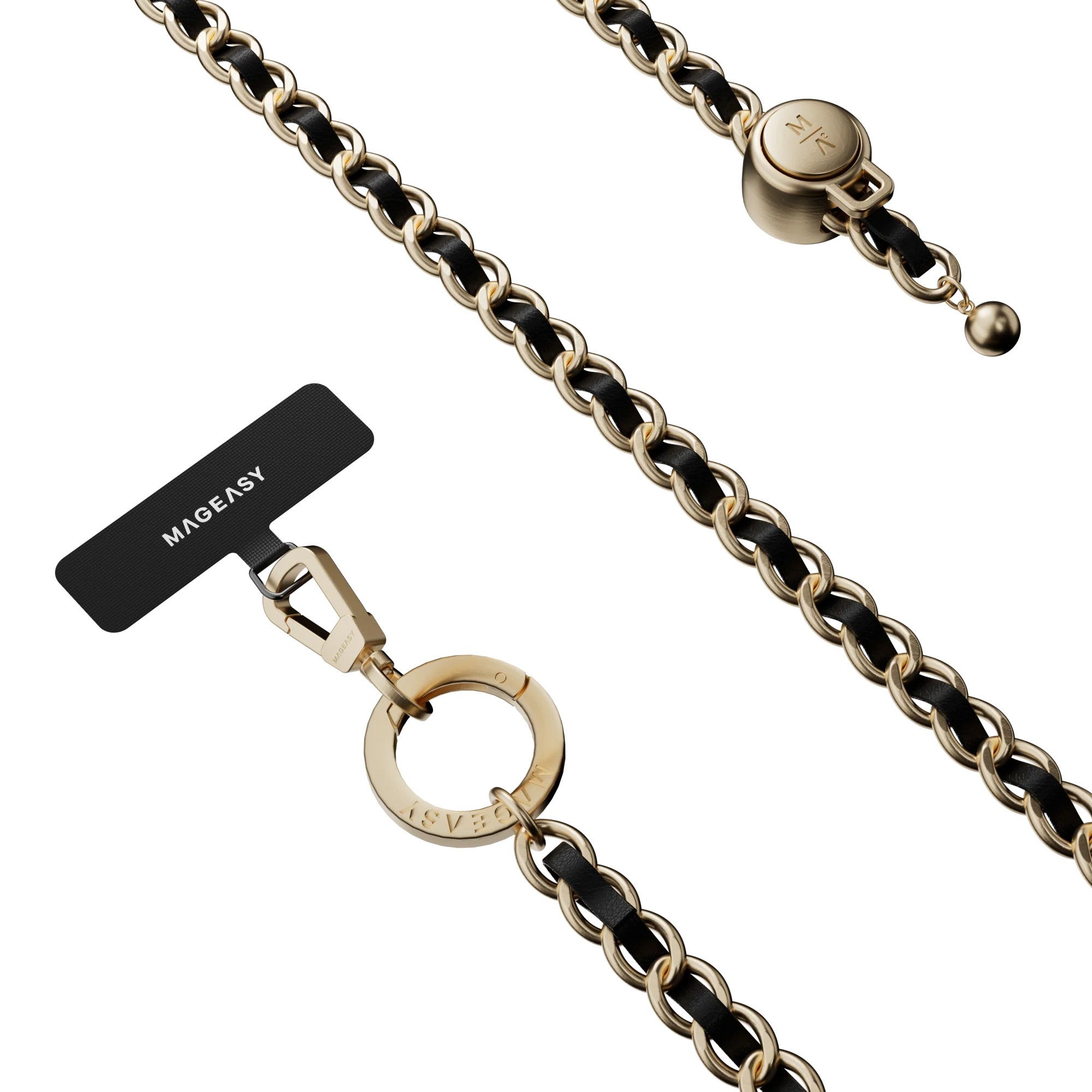 Universal MAGEASY Leather Chain Classic Strap + Card - Black/Gold - 15-12764