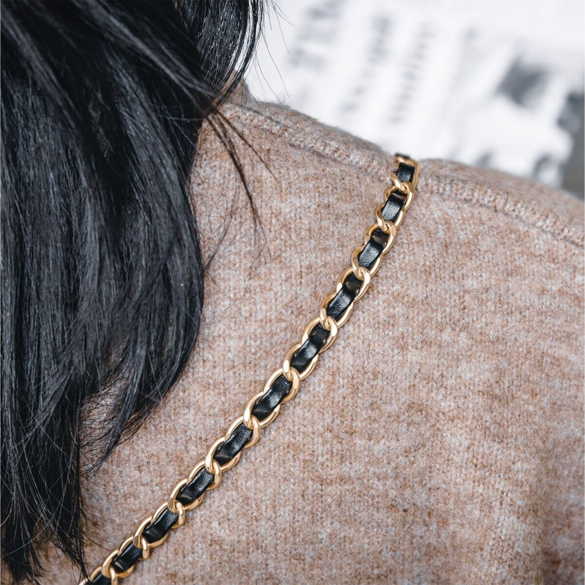 Universal MAGEASY Leather Chain Classic Strap + Card - Black/Gold - 15-12764