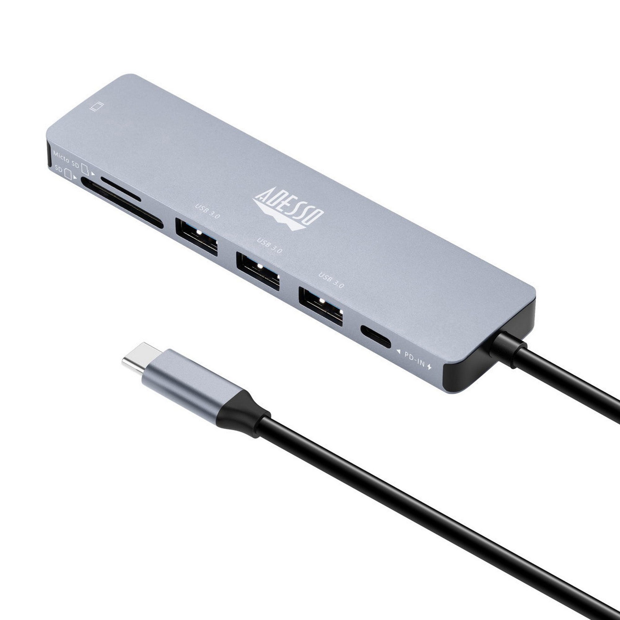 Adesso 7 in 1 Docking Station, USB-C to HDMI, PD, 3 USB-A, Micro SD-SD Card reader - 15-12857