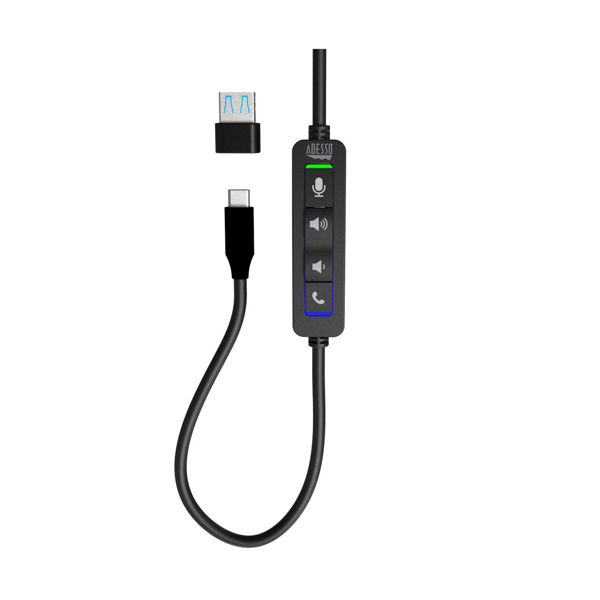 Adesso Xtream P4T-TAA Push to Talk Headset w/microphone, Volume +/-, answer/end call, USB C/USB A - 15-12870