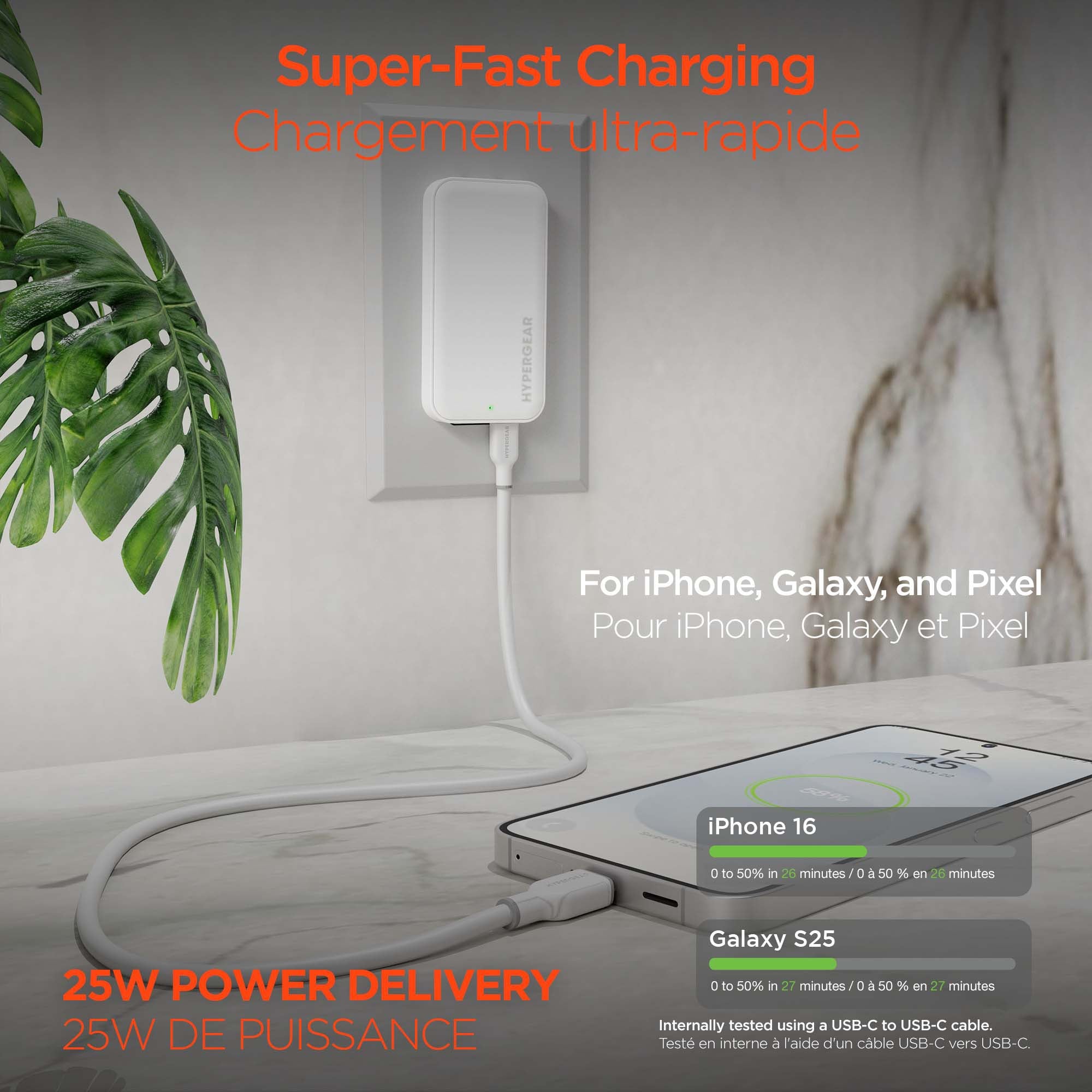 HyperGear 25W Flat Ultra-Slim Dual Port A + C Wall Travel Charger w/ Folding Prongs - 15-13157