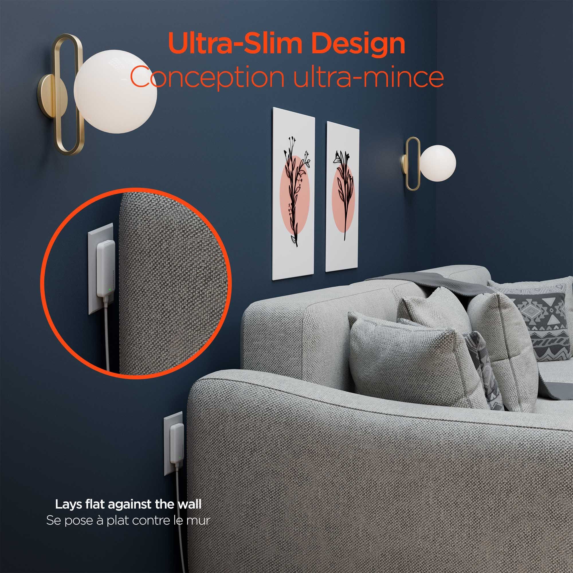 HyperGear 25W Flat Ultra-Slim Dual Port A + C Wall Travel Charger w/ Folding Prongs - 15-13157