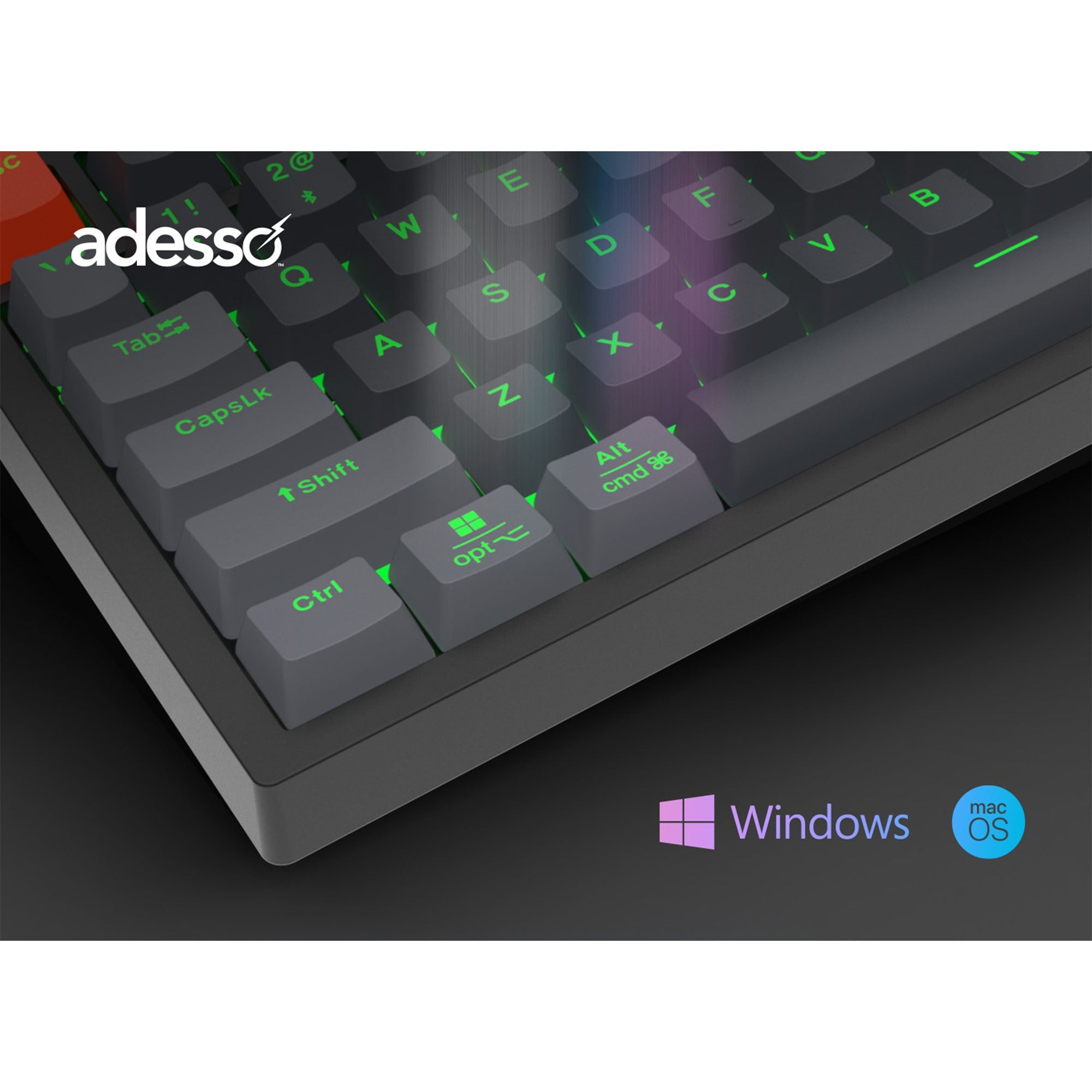 Adesso Wired/Wireless/Bluetooth Multi-OS Illuminated Mechanical Compact Keyboard w/CoPilot AI Hotkey - 15-14257