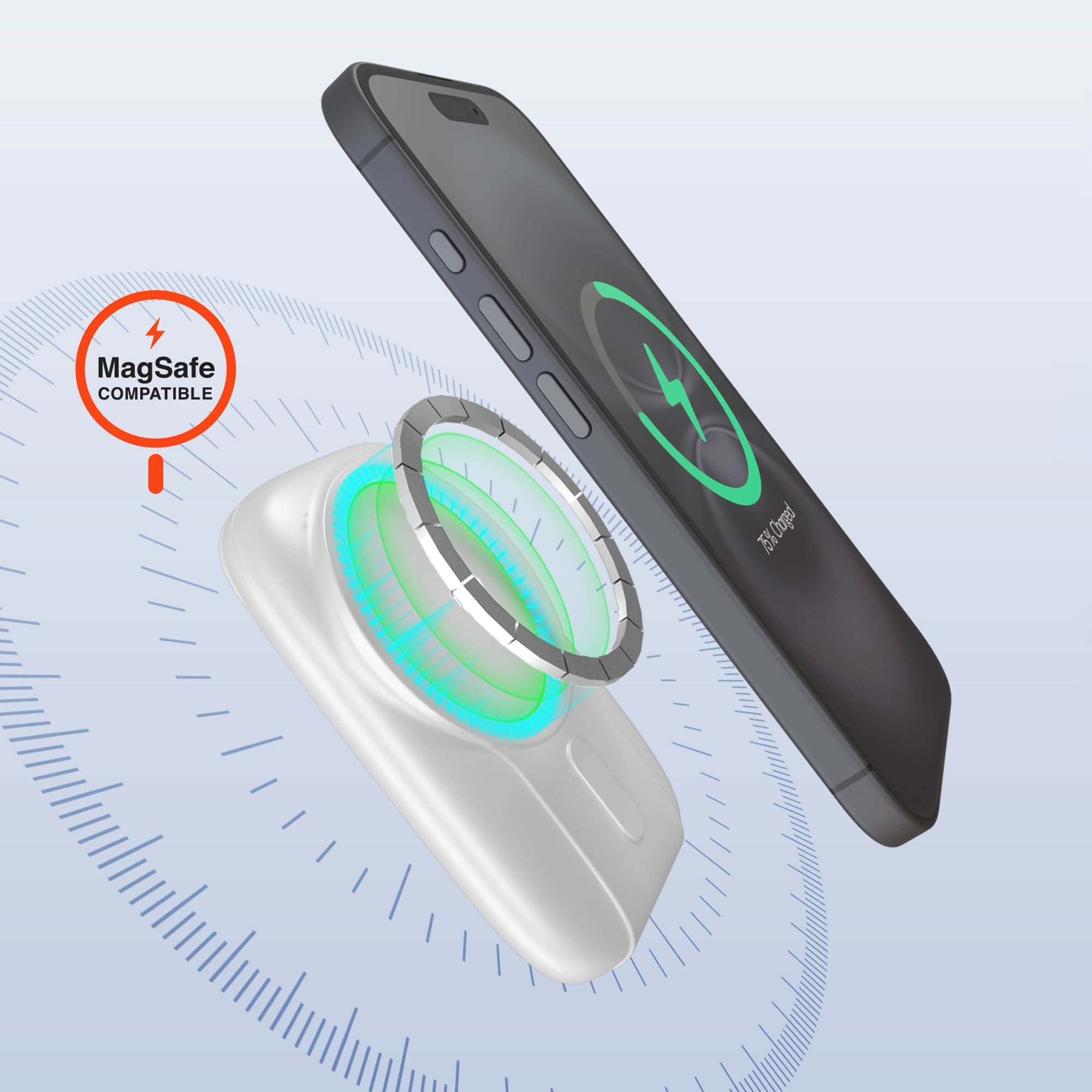 Hypergear 5000mAh Mag Grip Go Wireless Charging Portable Power Bank w/built in cable - White - 15-14281