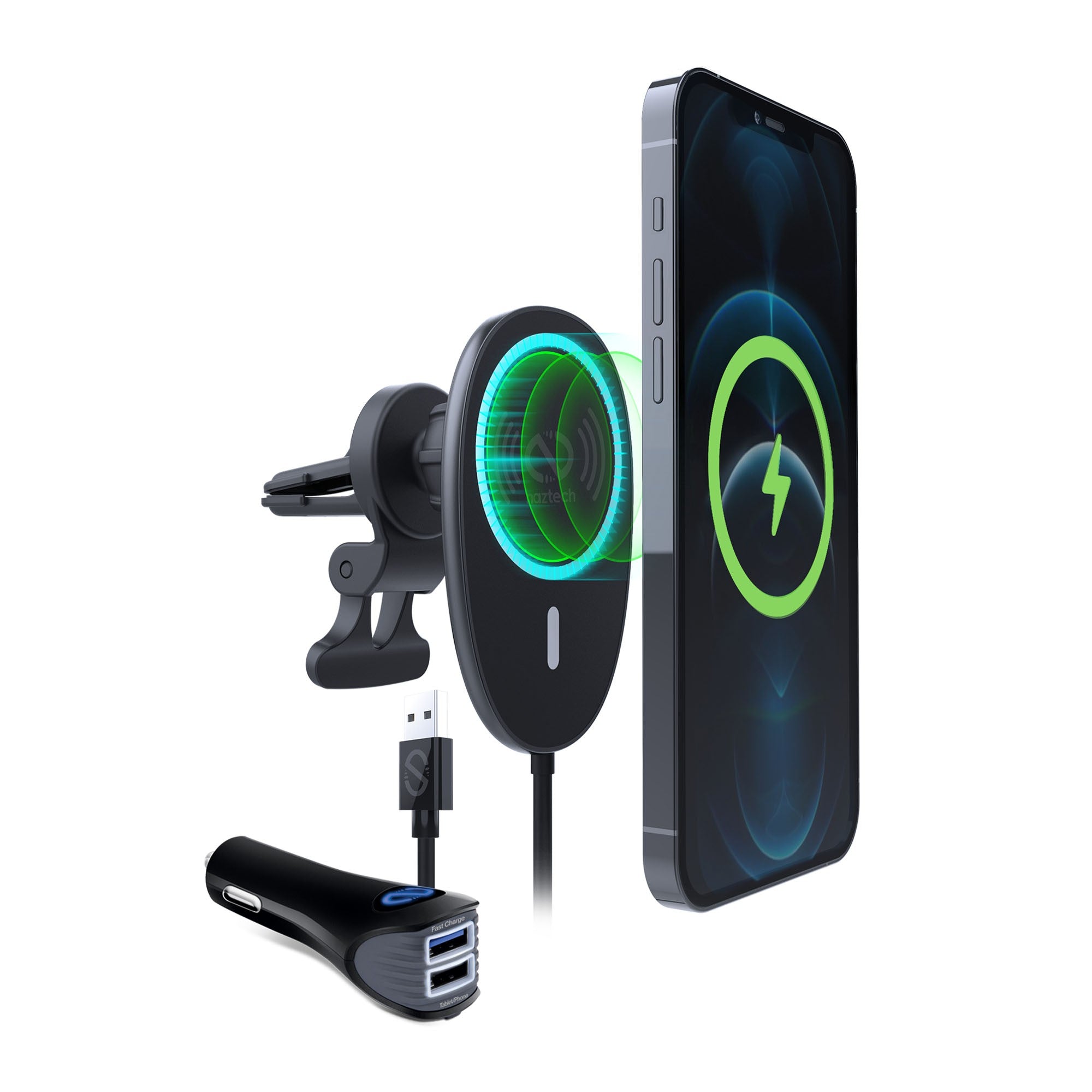 Naztech MagLock Fast Charging Vent Mount w/ Dual Port CLA Car Charger - 15-14425
