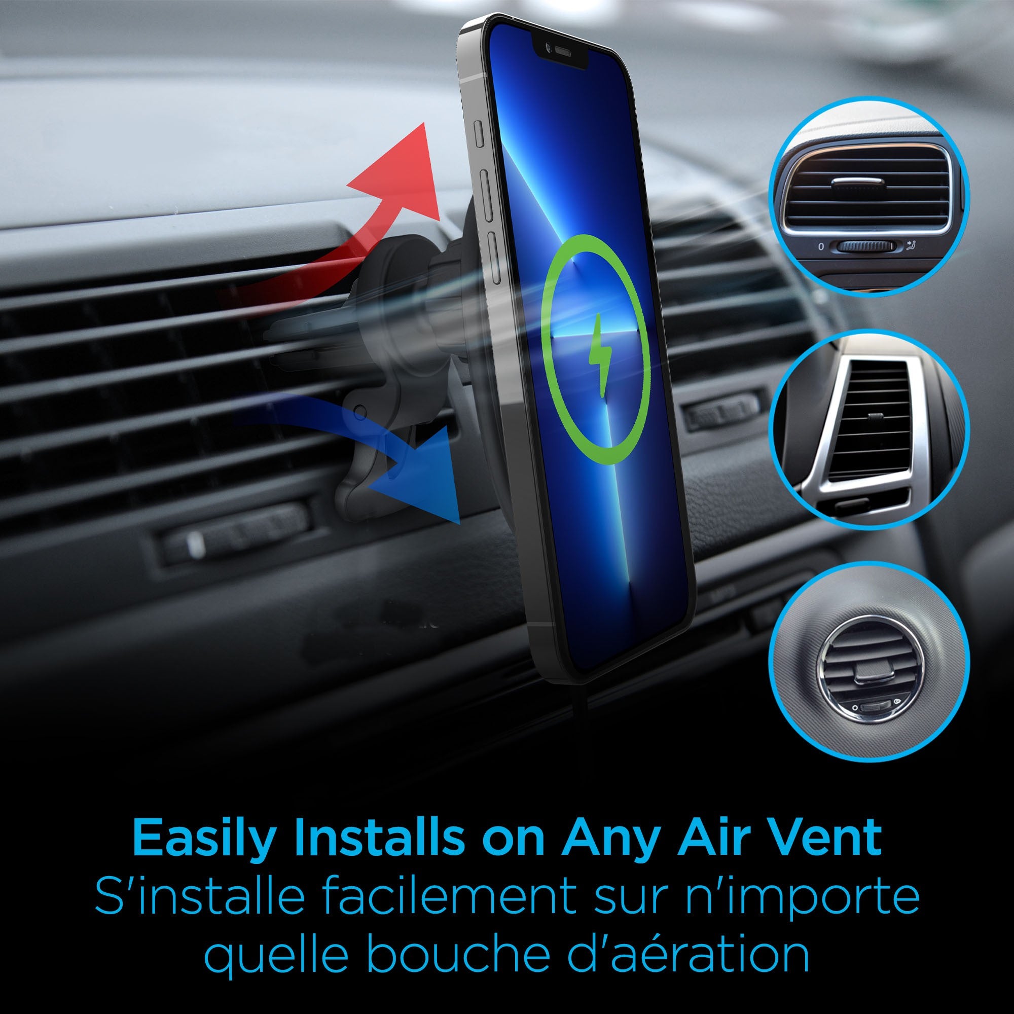 Naztech MagLock Fast Charging Vent Mount w/ Dual Port CLA Car Charger - 15-14425