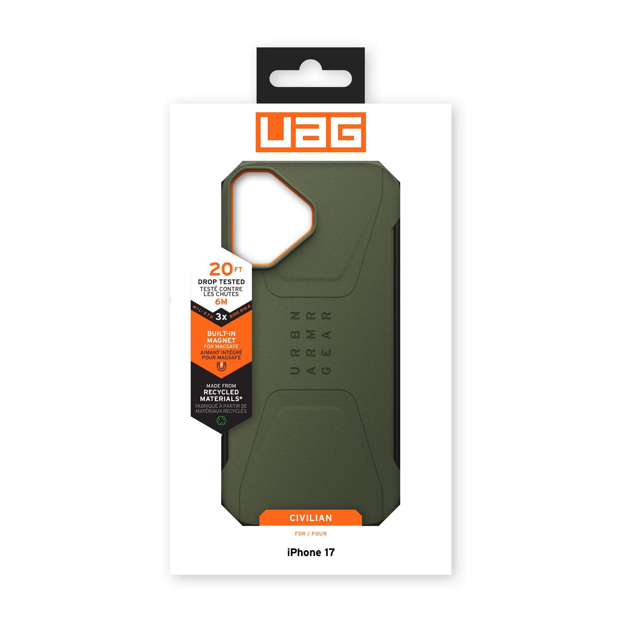 iPhone 17 UAG Civilian MagSafe Case - Olive/Orange - 15-14461
