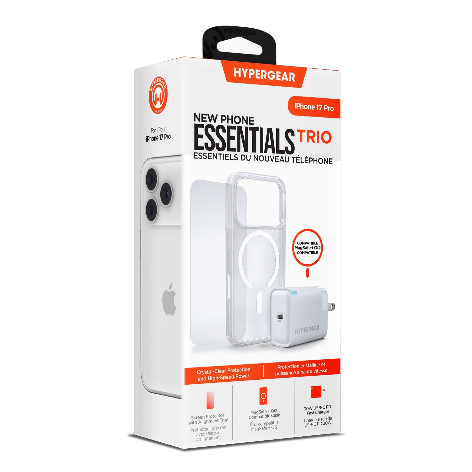 iPhone 17 Pro HyperGear Bundle - 30W Hub, Glass, Case w/ Magsafe - 15-14542