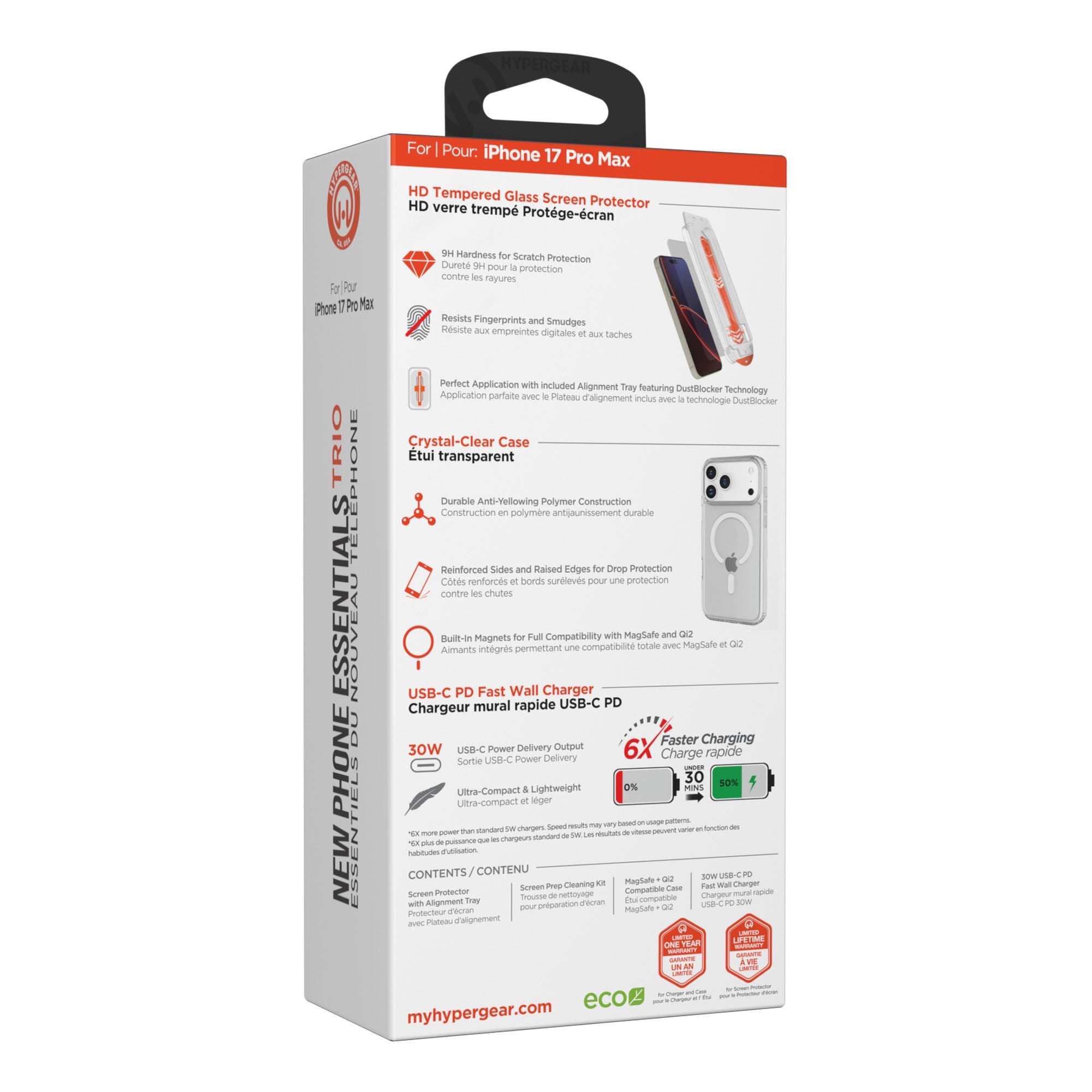 iPhone 17 Pro Max HyperGear Bundle - 30W Hub, Glass, Case w/ Magsafe - 15-14545