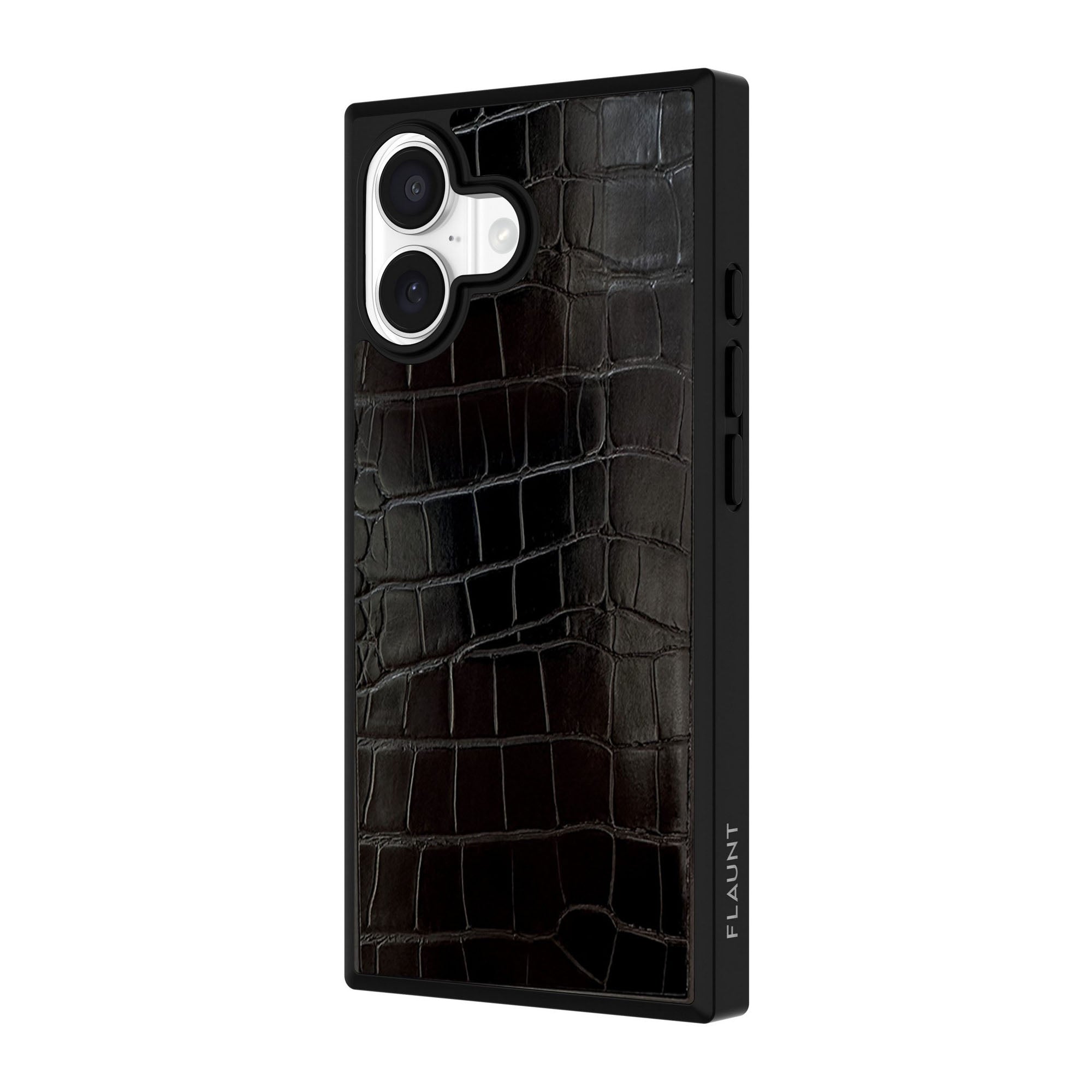 iPhone 17 FLAUNT Square Faux Leather MagSafe Case - Black Crocodile - 15-14570
