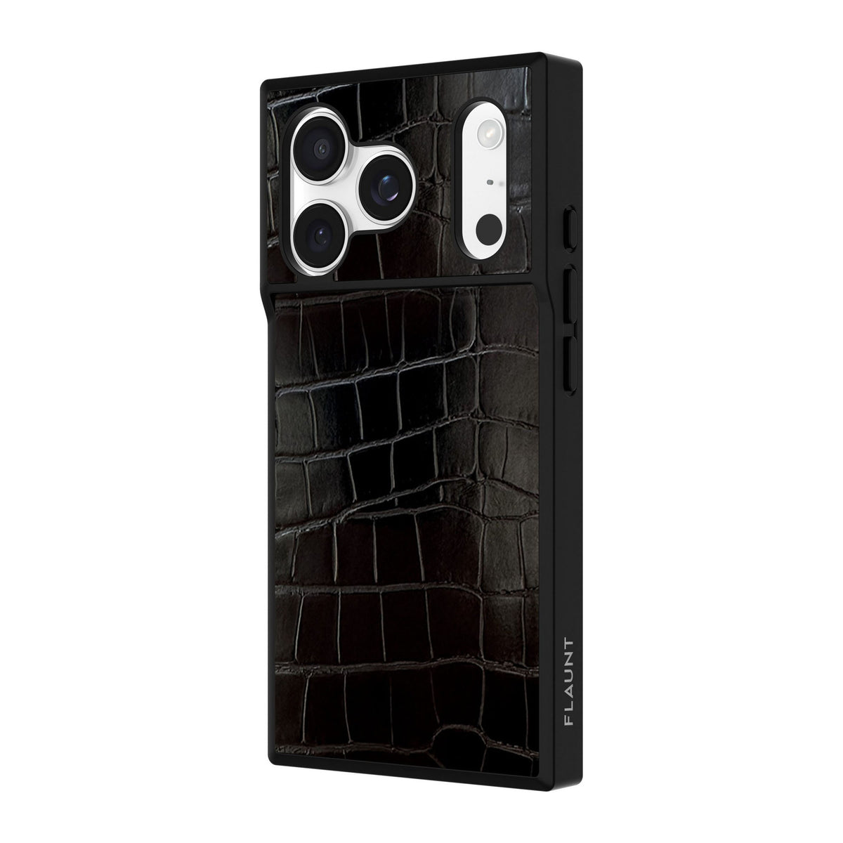 iPhone 18 Pro/17 Pro FLAUNT Square Faux Leather MagSafe Case - Black Crocodile - 15-14591