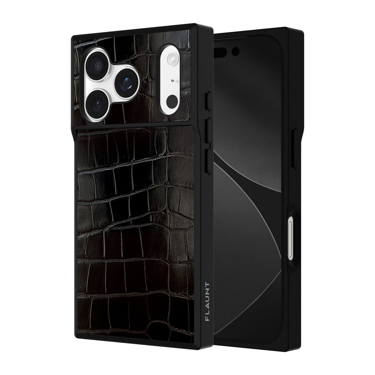 iPhone 18 Pro/17 Pro FLAUNT Square Faux Leather MagSafe Case - Black Crocodile - 15-14591