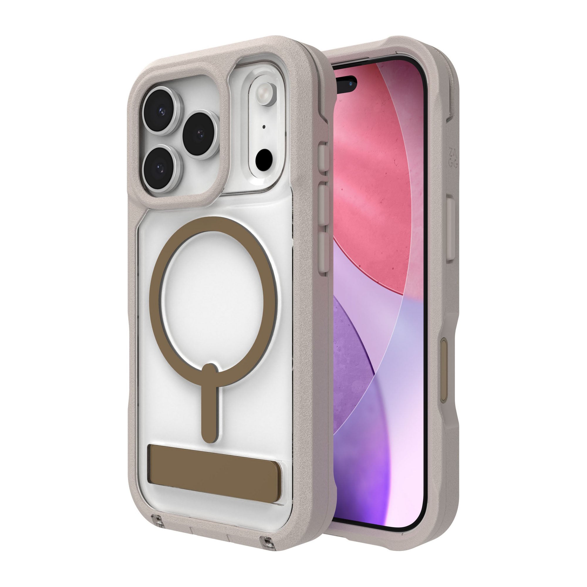 iPhone 17 Pro ZAGG Graphene Rainier Snap Kickstand Case - Sandstone - 15-14707