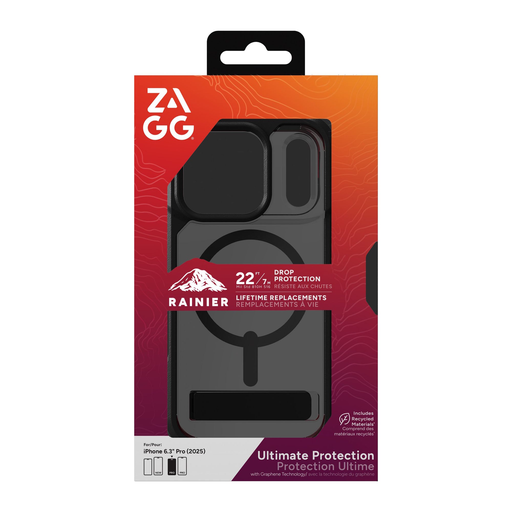 iPhone 17 Pro ZAGG Graphene Rainier Snap Kickstand Case - Smoke Black - 15-14708