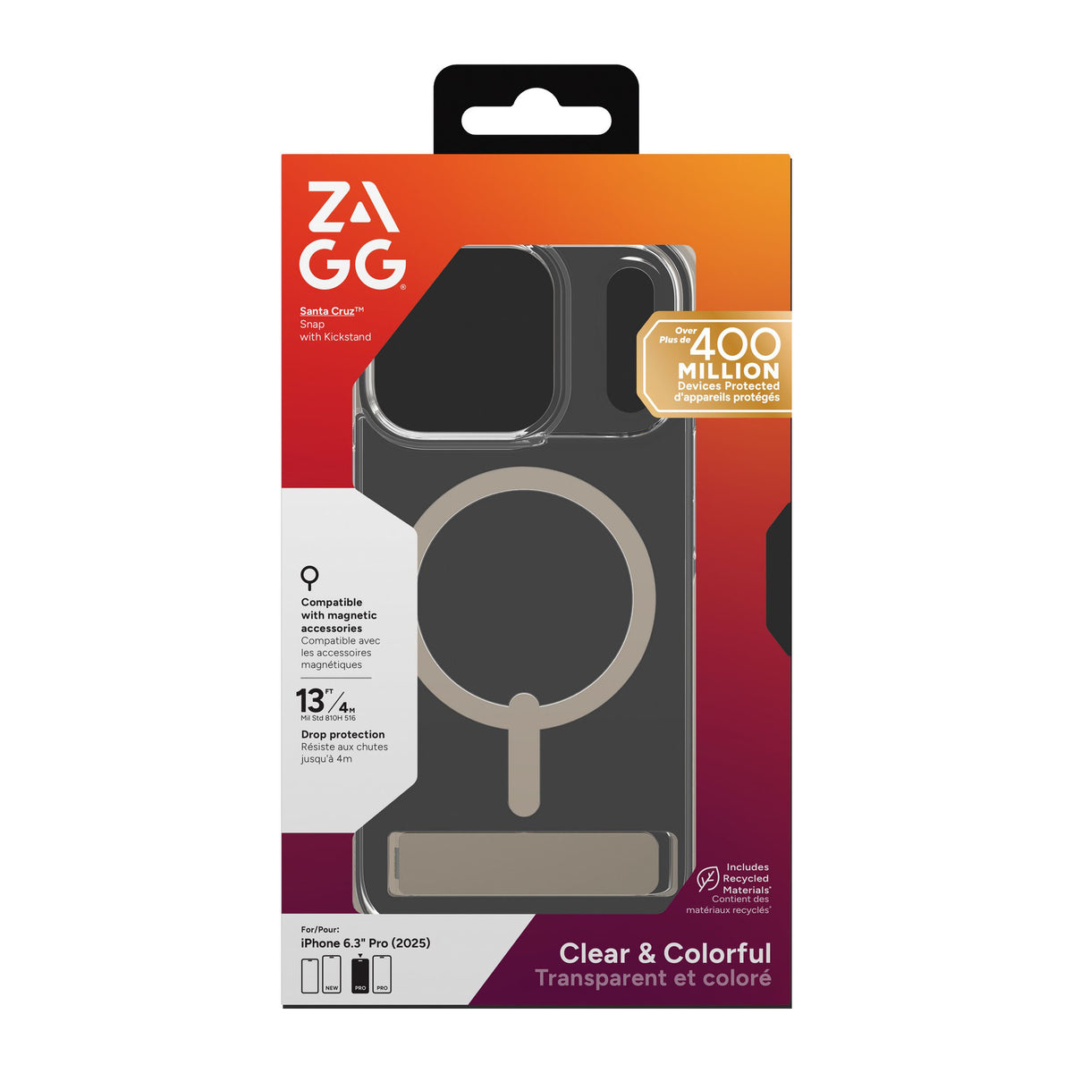 iPhone 18 Pro/17 Pro ZAGG Graphene Santa Cruz Snap Kickstand Case - Titanium - 15-14747