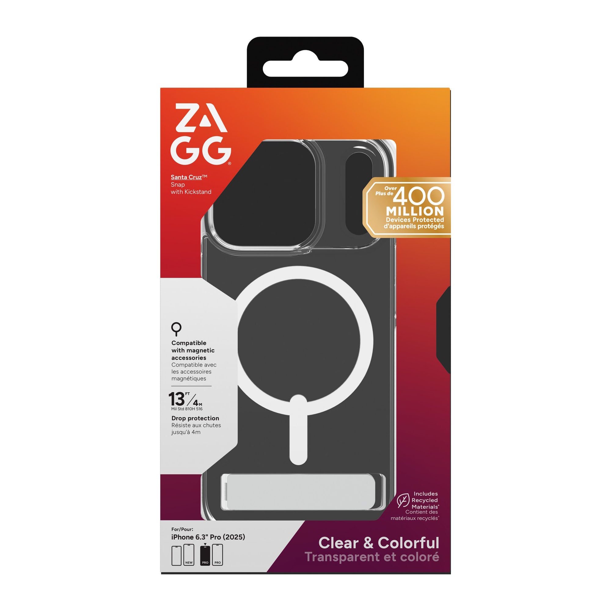 iPhone 17 Pro ZAGG Graphene Santa Cruz Snap Kickstand Case - White - 15-14748