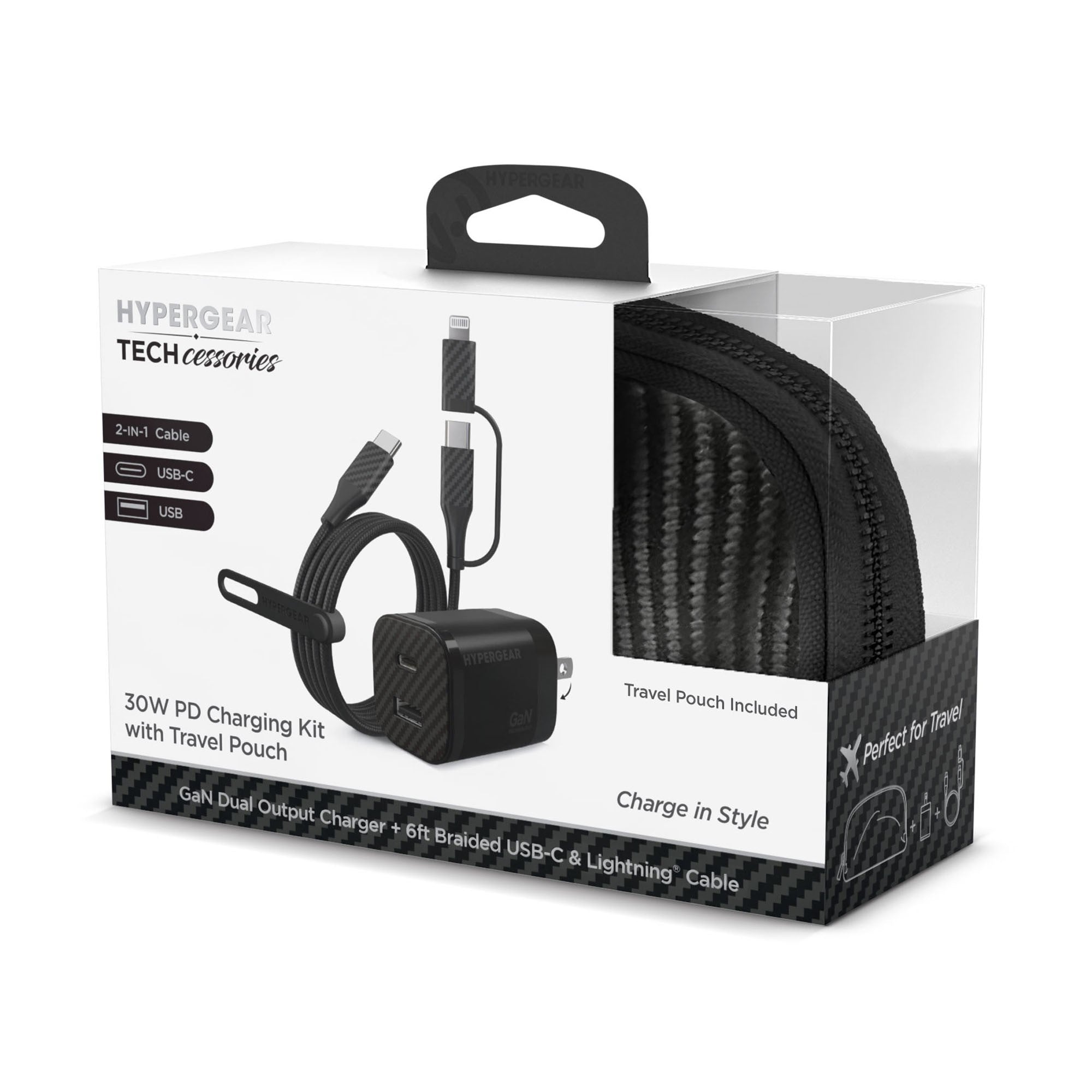HyperGear 30W USB-C PD Charging Kit with Travel Pouch - Carbon Fibre - 15-14938