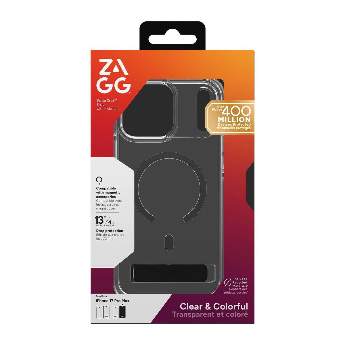 iPhone 18 Pro Max/17 Pro Max ZAGG Graphene Santa Cruz Snap Kickstand Case - Black - 15-15272