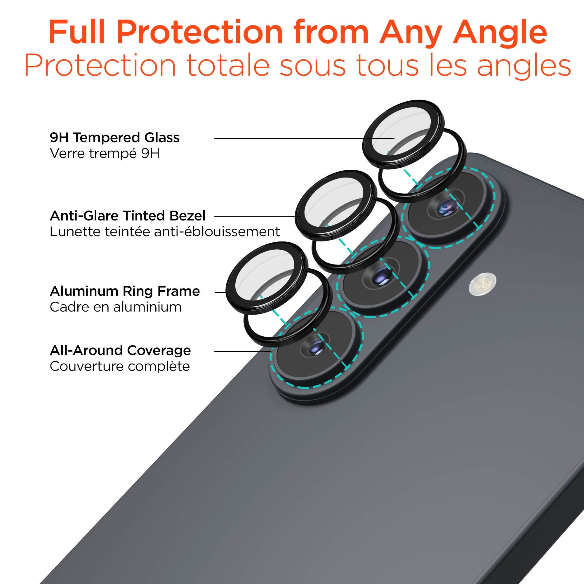 Samsung Galaxy S26/S26+ HyperGear Tempered Glass Camera Rings Lens Protection - 2 Pack - 15-15344