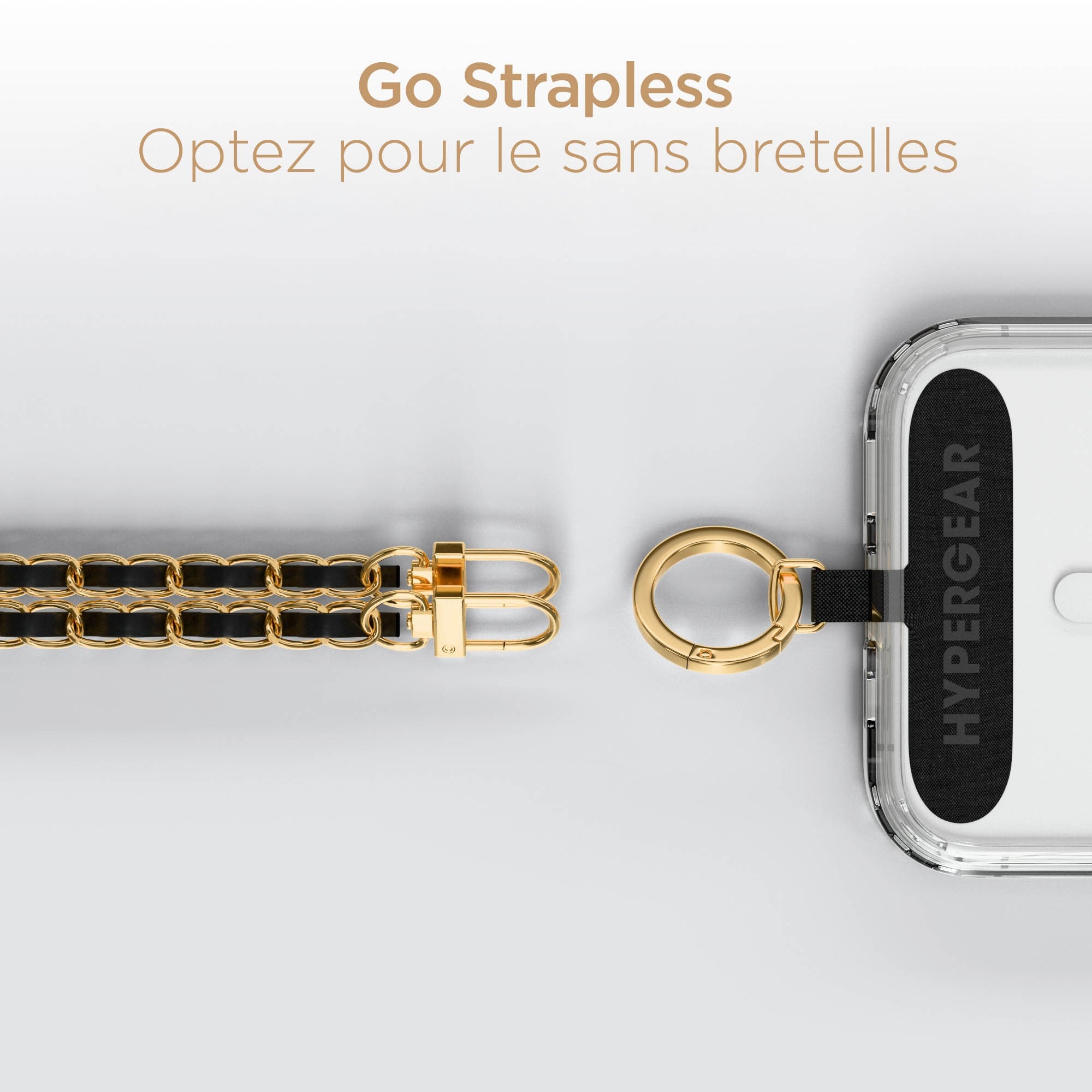 HyperGear TECHcessories Universal Crossbody Phone Strap - Gold Chain Black Vegan Leather - 15-15445