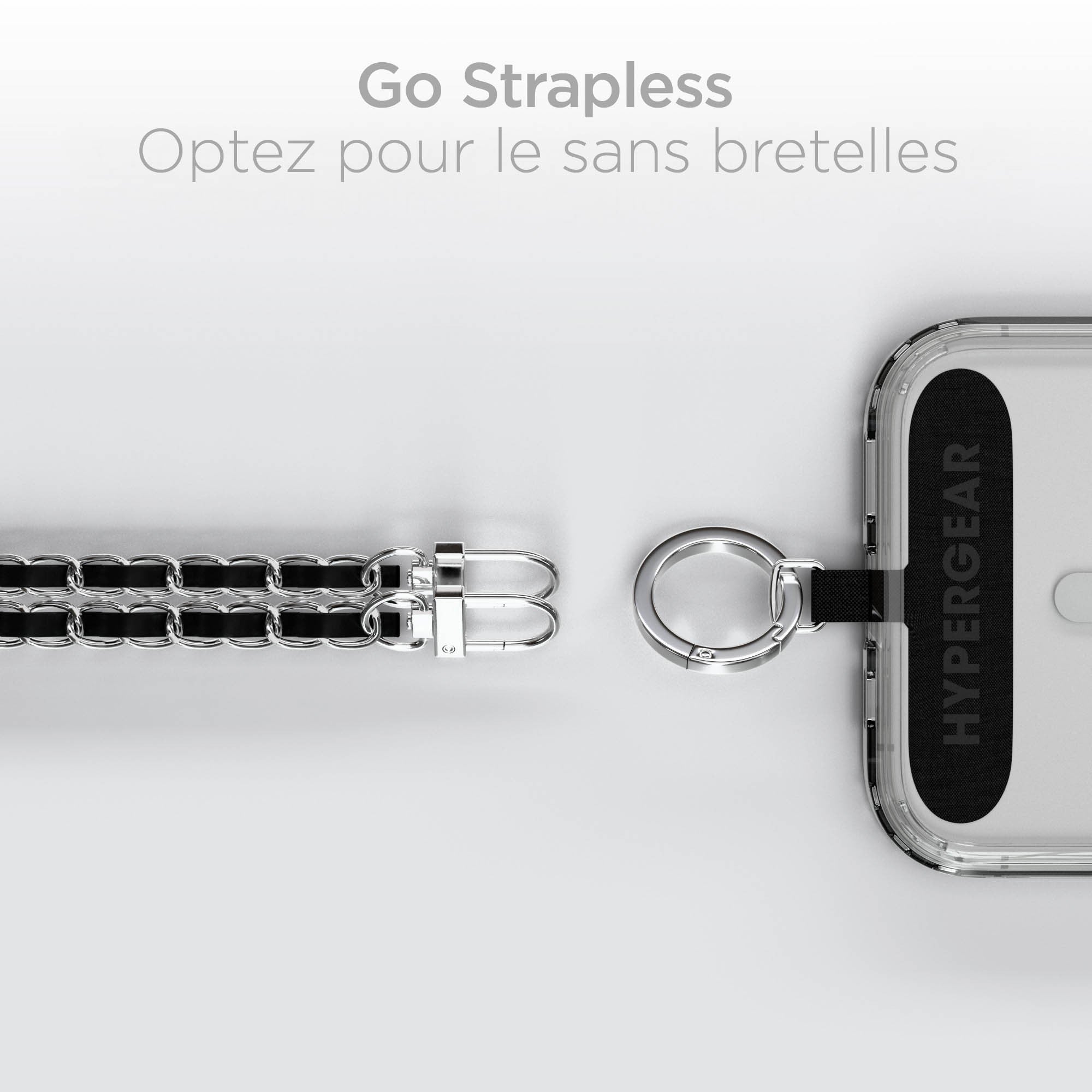HyperGear TECHcessories Universal Crossbody Phone Strap - Silver Chain Black Vegan Leather - 15-15446