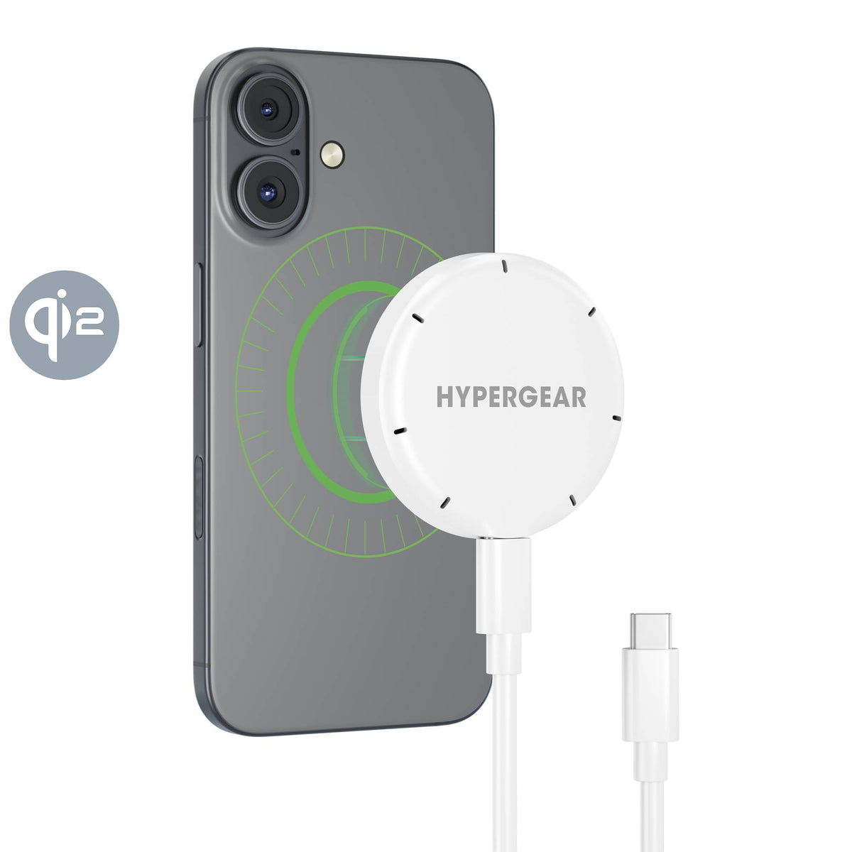 Hypergear 15W Qi2 MaxCharge MagSafe Wireless Magnetic Charger w/ Connected USB-C PD Cable - 15-15451