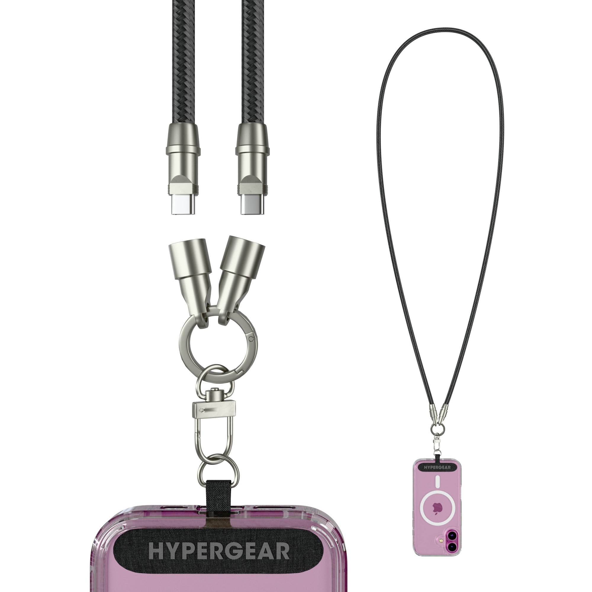 HyperGear TECHcessories Universal Crossbody Phone Strap and USB-C Charging Cable - Black - 15-15454