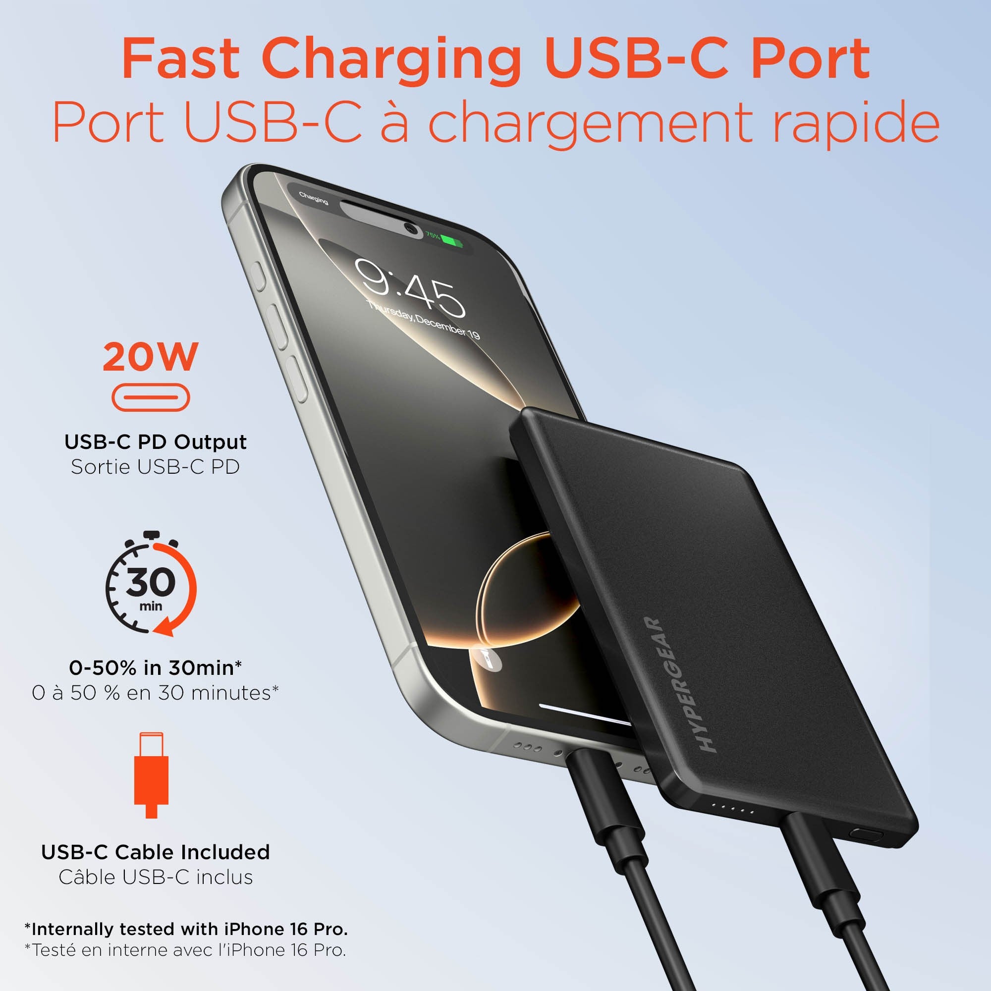 HyperGear 5000mAh Power Pack Mag Ultra-Slim Wireless Magnetic Portable Power Bank - 15-15458