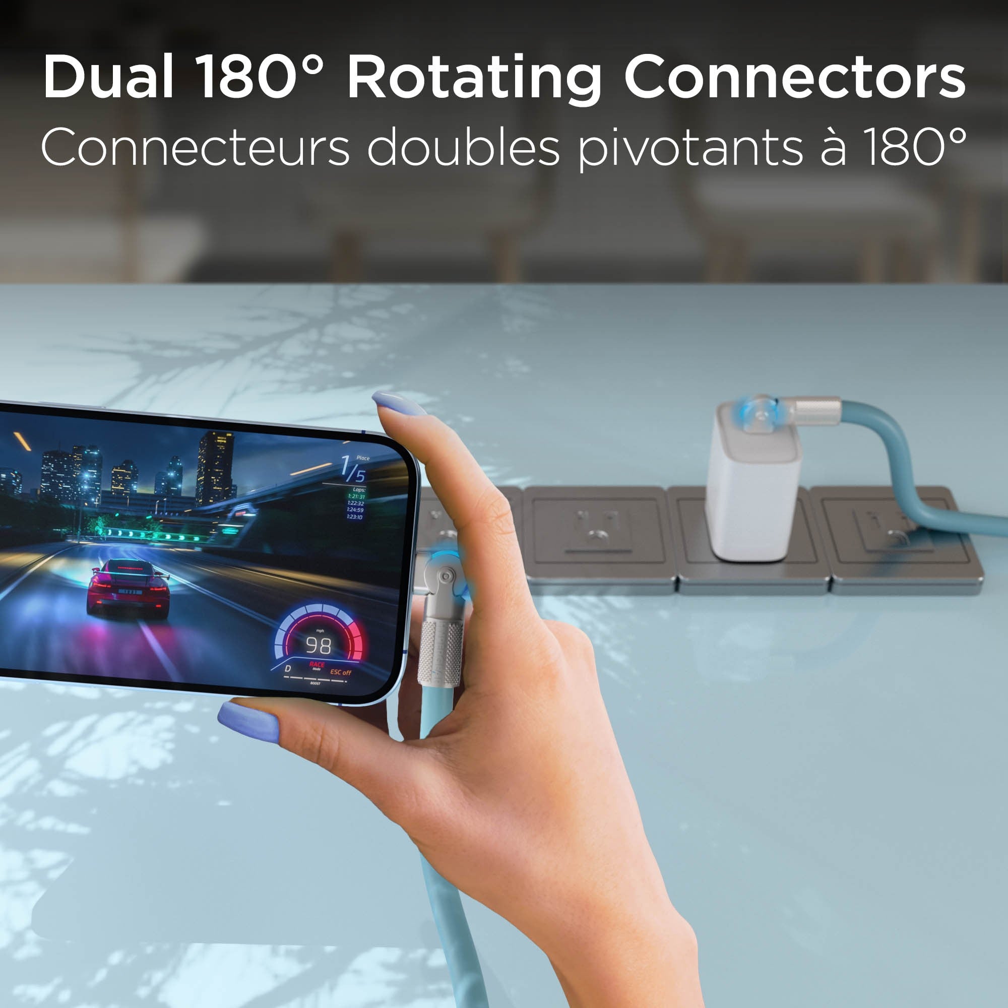 HyperGear 12 ft. 360cm USB-C to USB-C Chunky 180 Rugged Cable w/Rotating Connectors - Blue - 15-15462