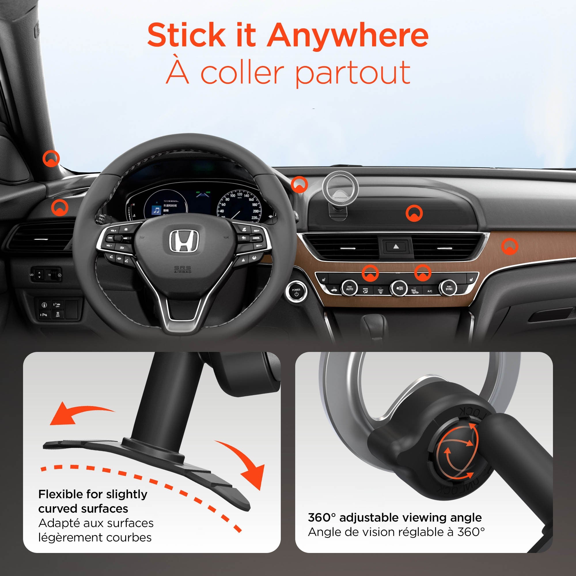 HyperGear Mag Grip Pro Magnetic Phone Mount w/Adhesive Base - 15-15465
