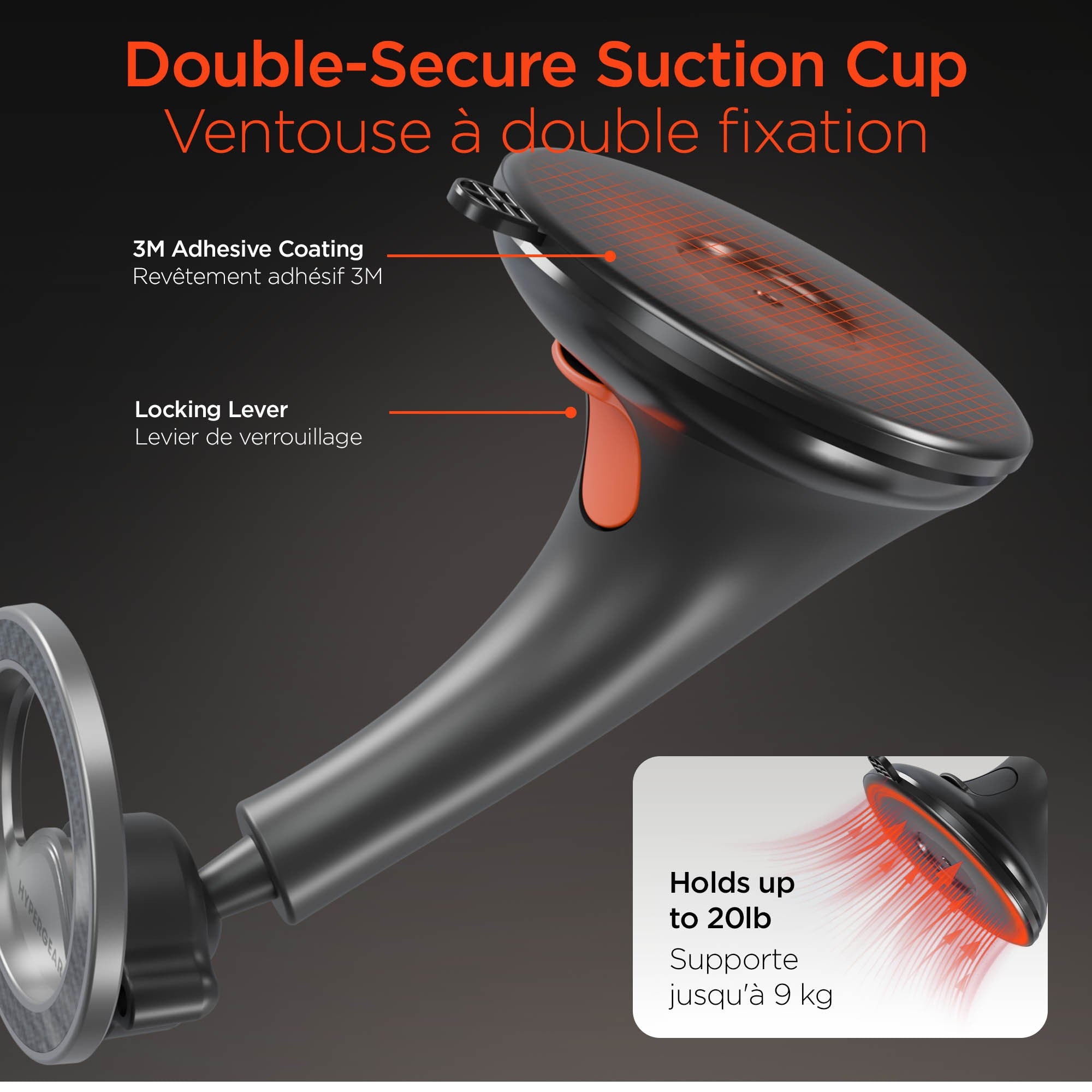 HyperGear Mag Grip Pro Magnetic Phone Mount w/Suction Base - 15-15467