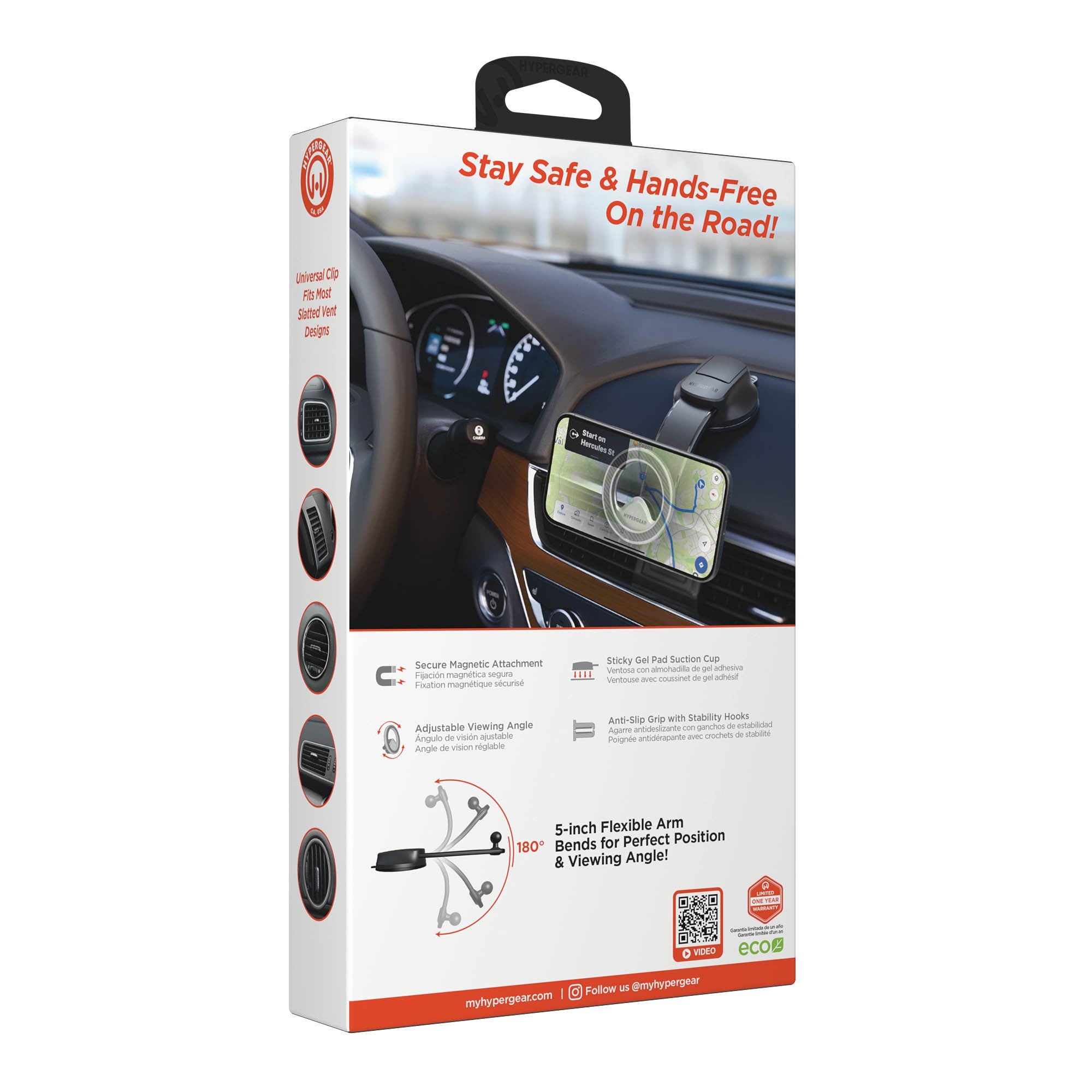 HyperGear Mag Grip Pro Magnetic Phone Mount w/Flexible Suction Base + Vent Clip - 15-15468