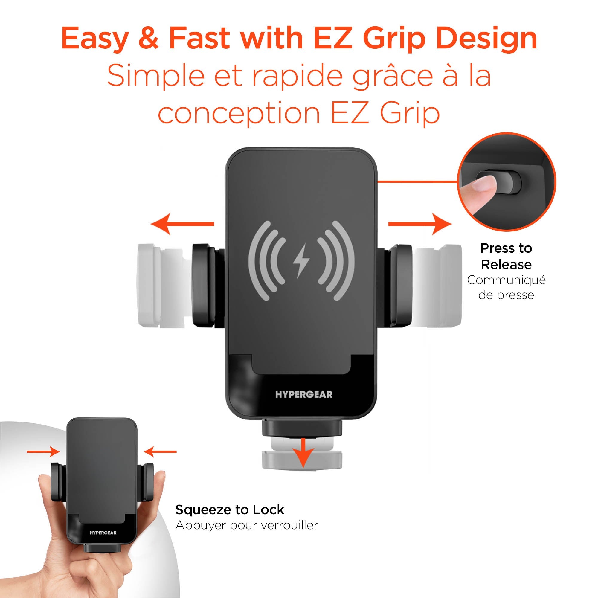 HyperGear EZ Grip 15W Wireless Fast Charging Cup Holder Phone Mount - Black - 15-15759