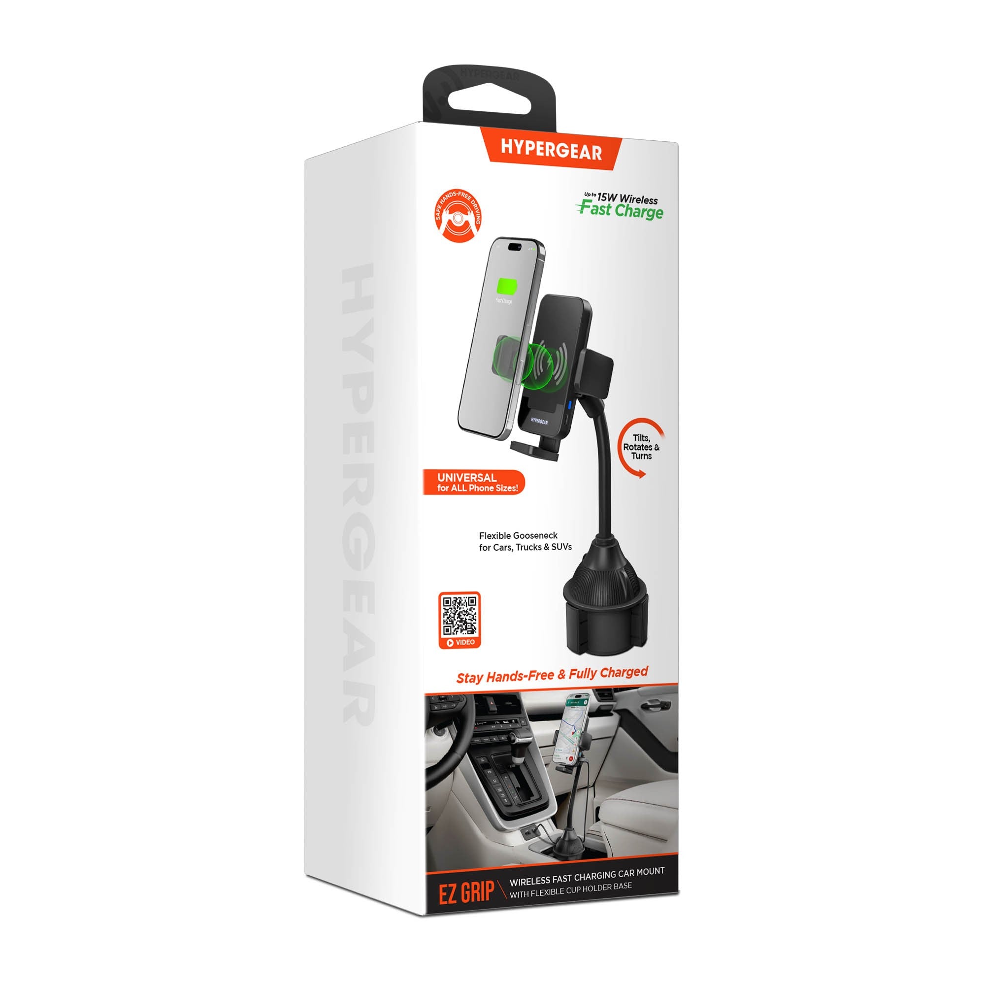 HyperGear EZ Grip 15W Wireless Fast Charging Cup Holder Phone Mount - Black - 15-15759