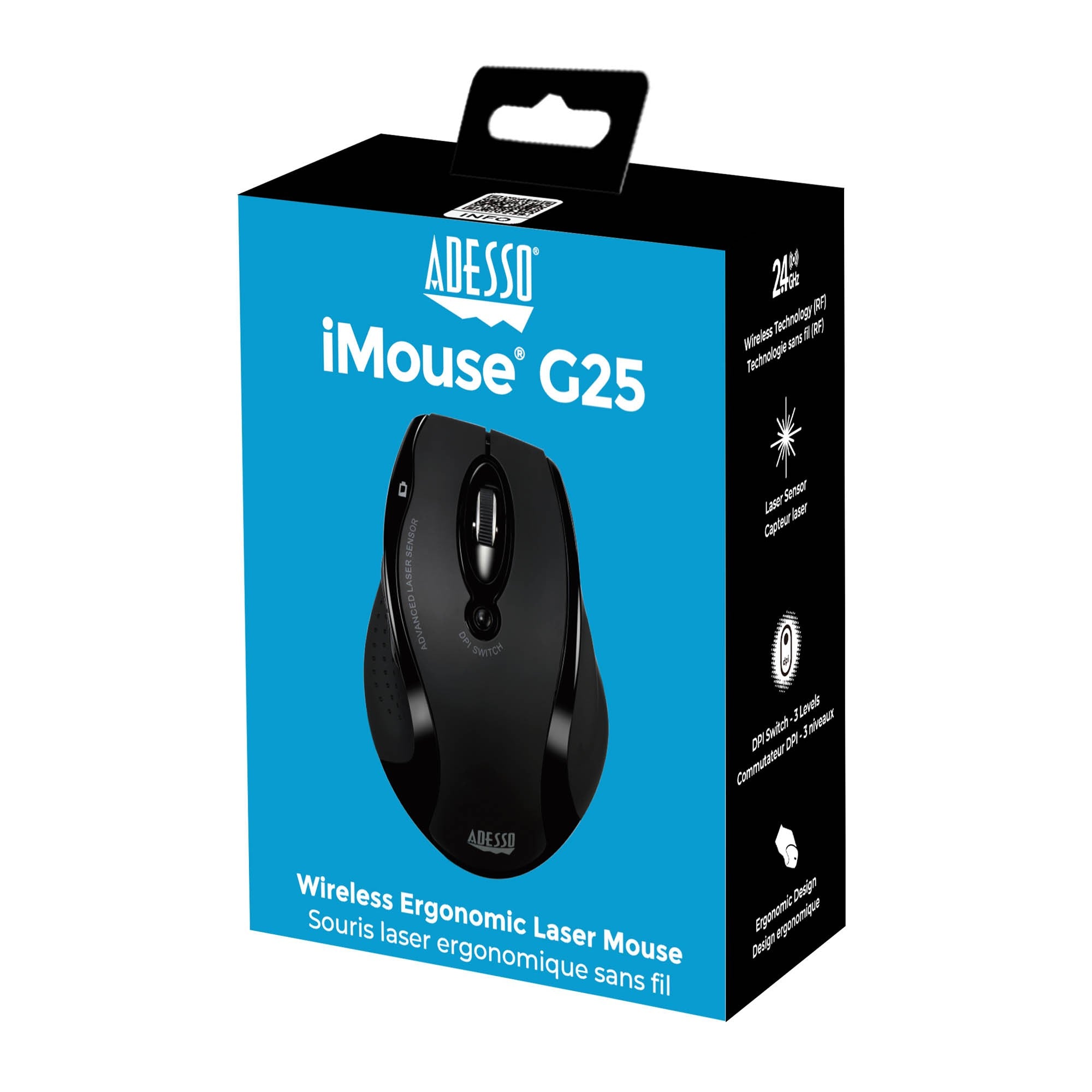 Adesso Wireless Ergonomic Laser Mouse - 15-15807