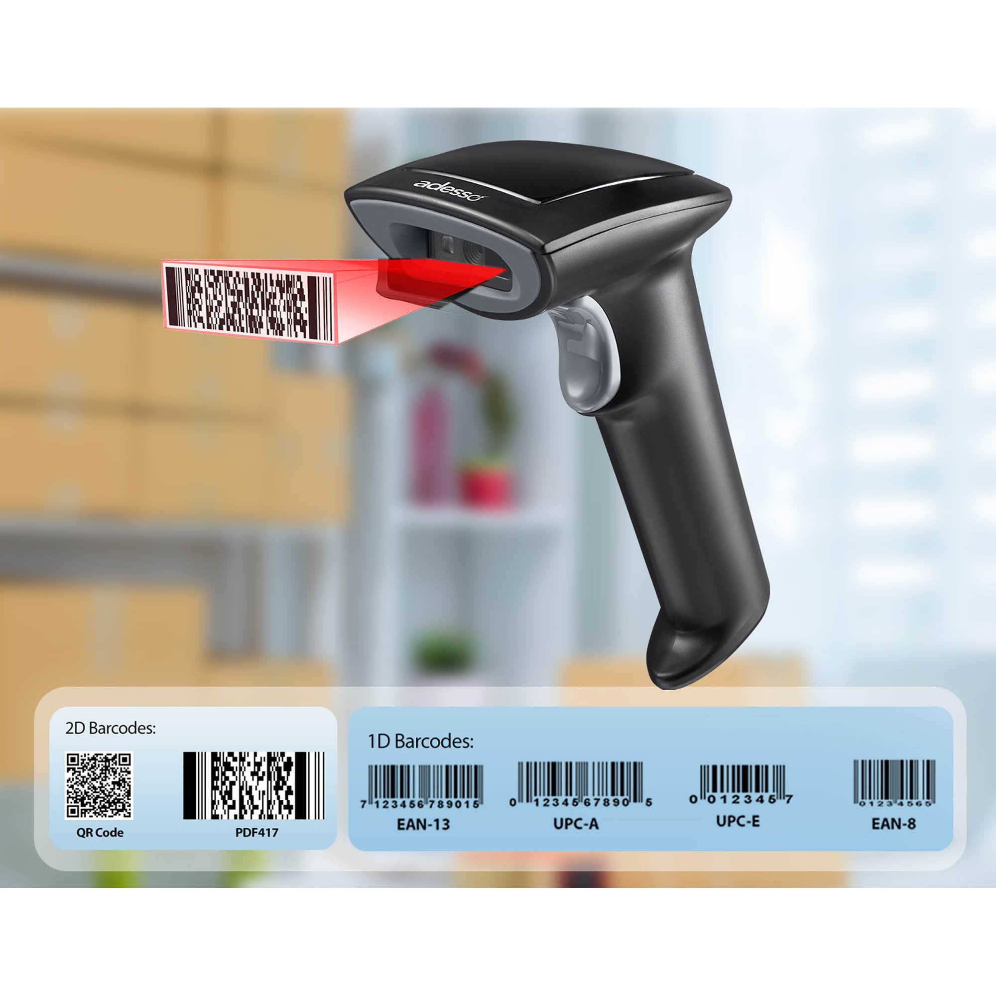 Adesso Bluetooth and Wireless 2D Barcode Scanner - 15-15813